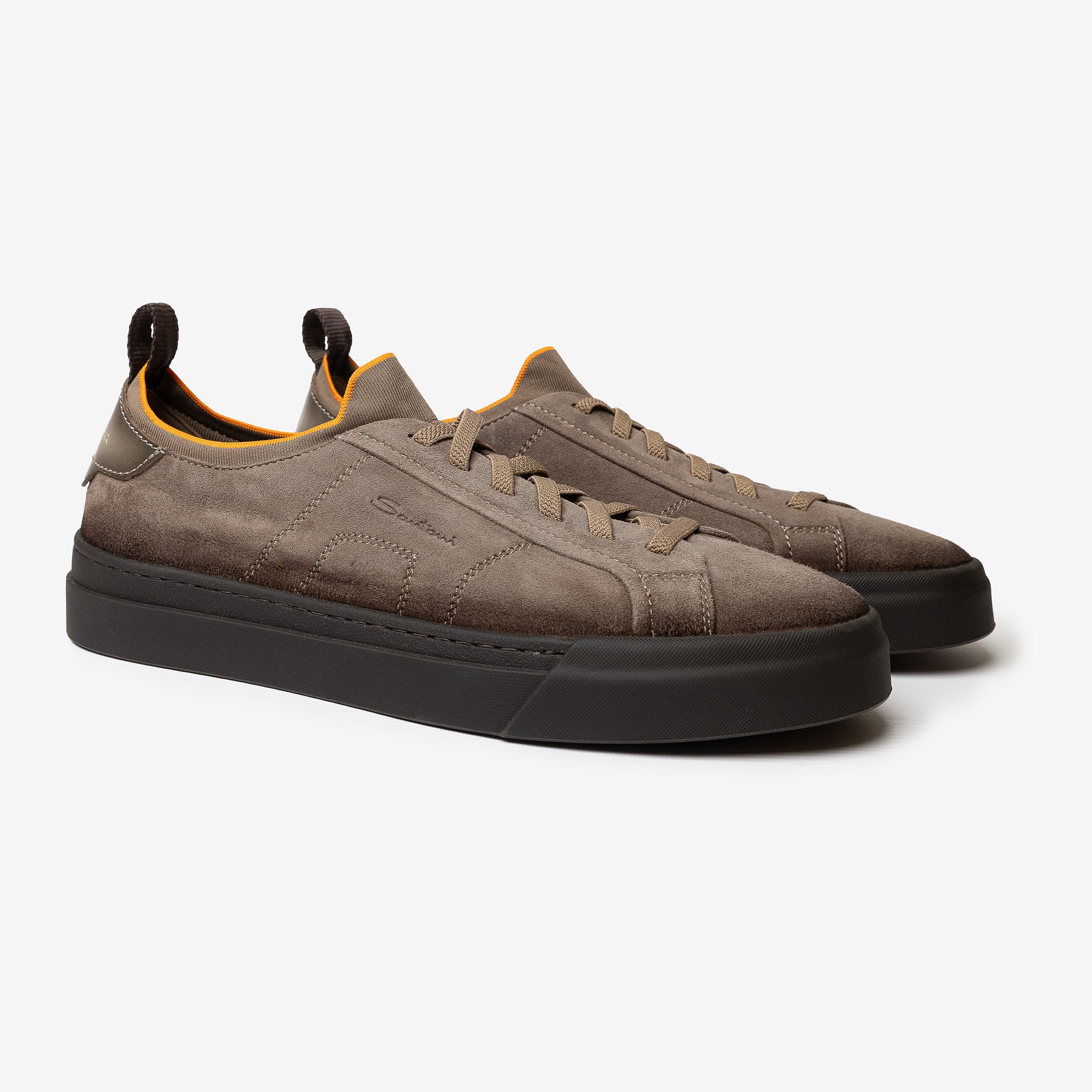 Dark beige suede and leather slip-on sneaker