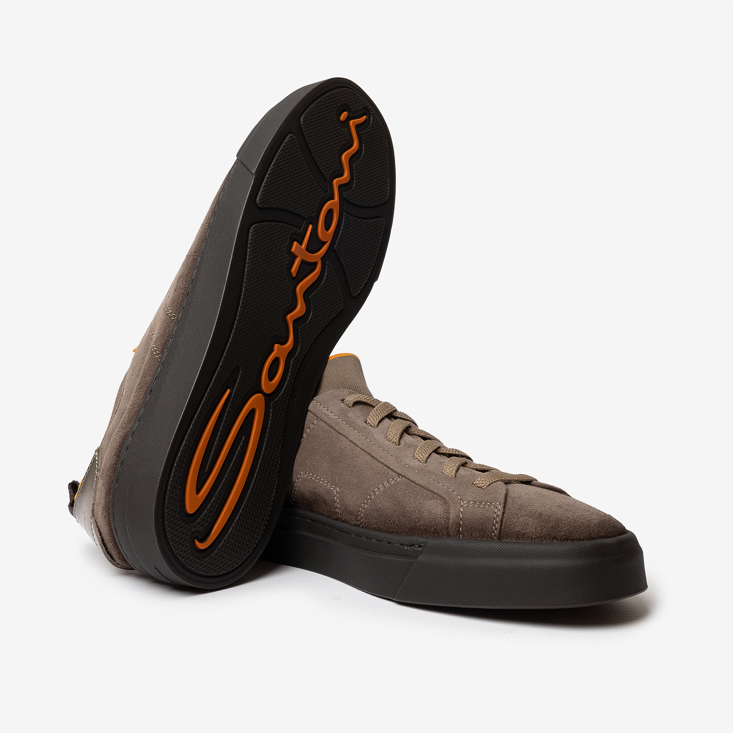 Dark beige suede and leather slip-on sneaker