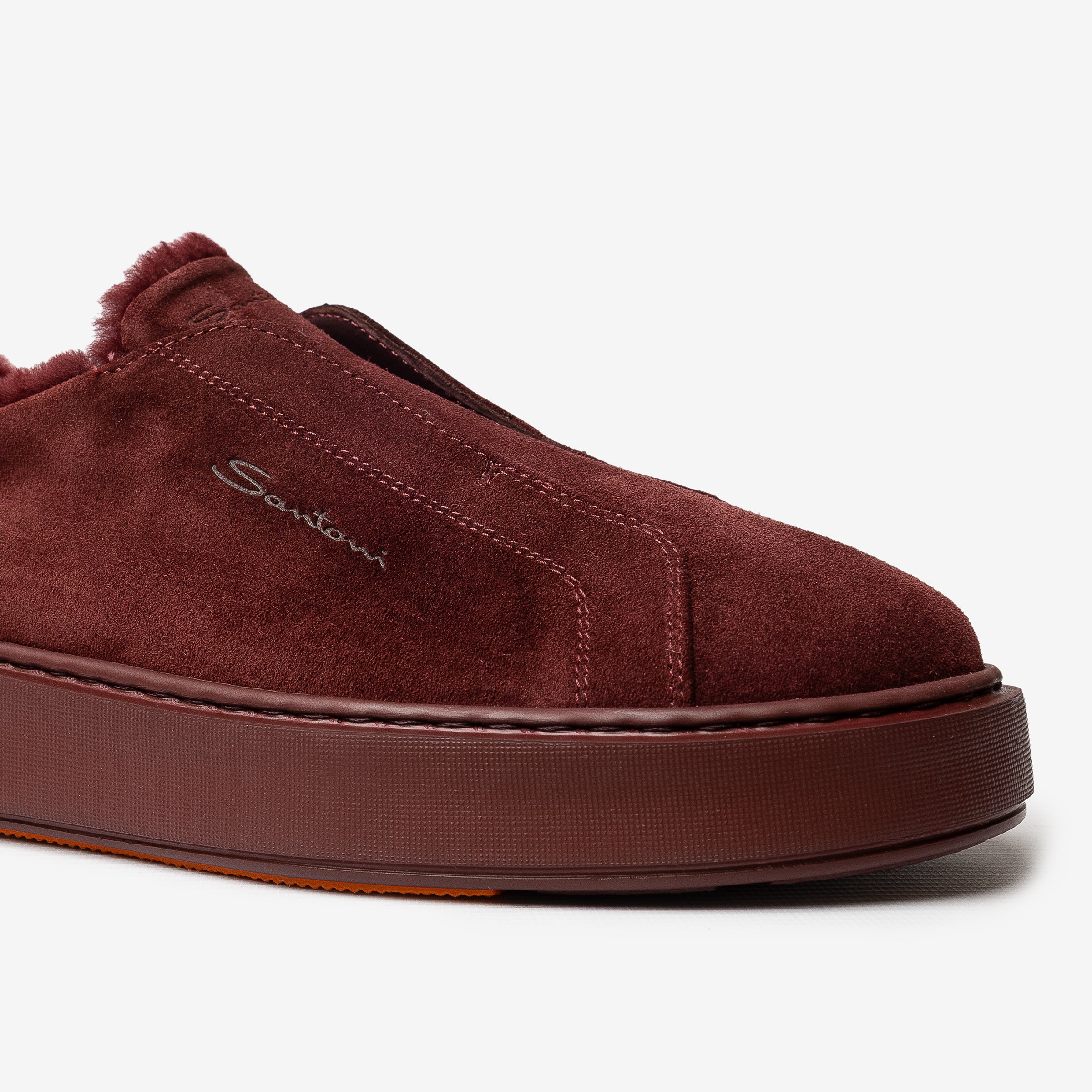 Burgundy suede slip-on sneaker fur lining