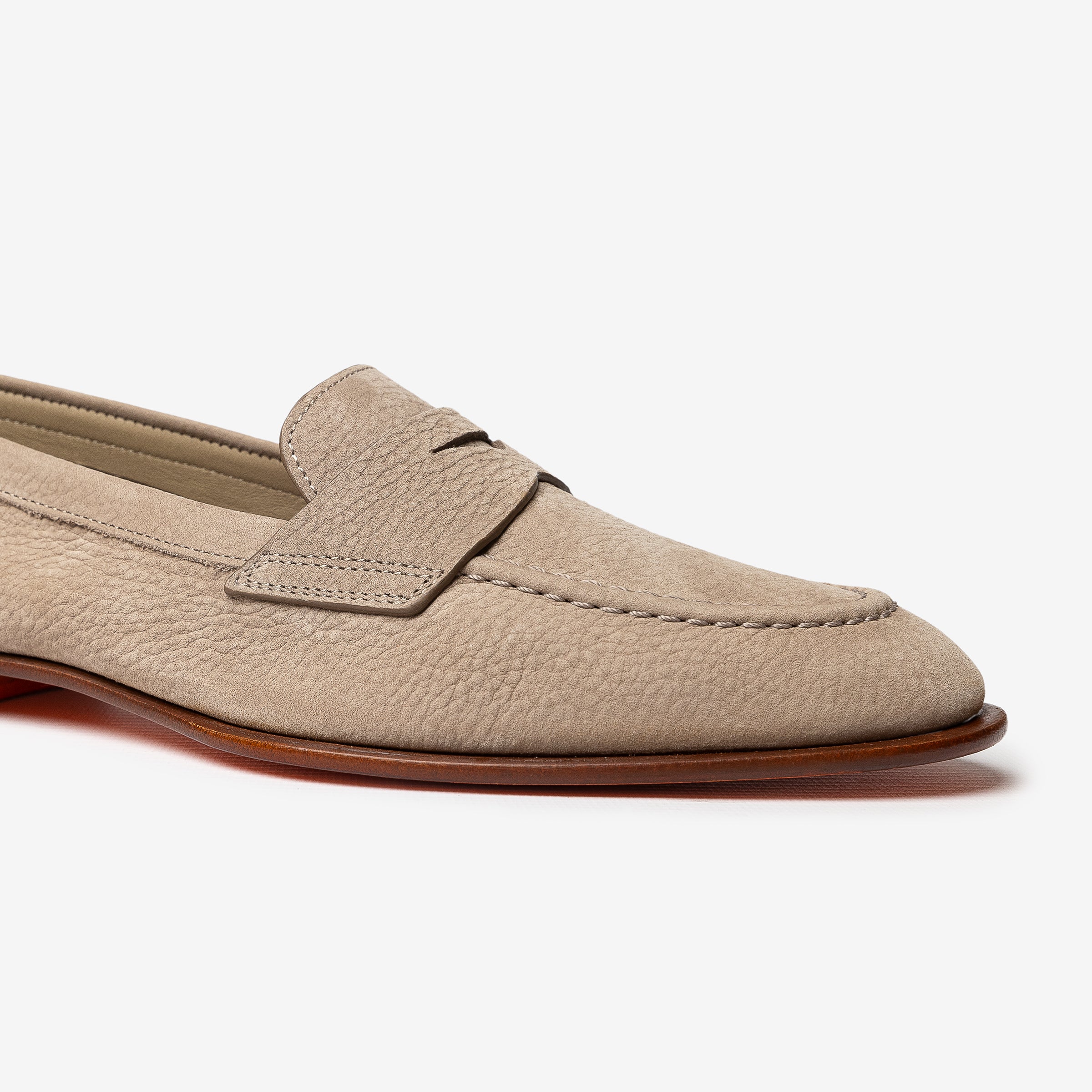 Beige nubuck penny loafer