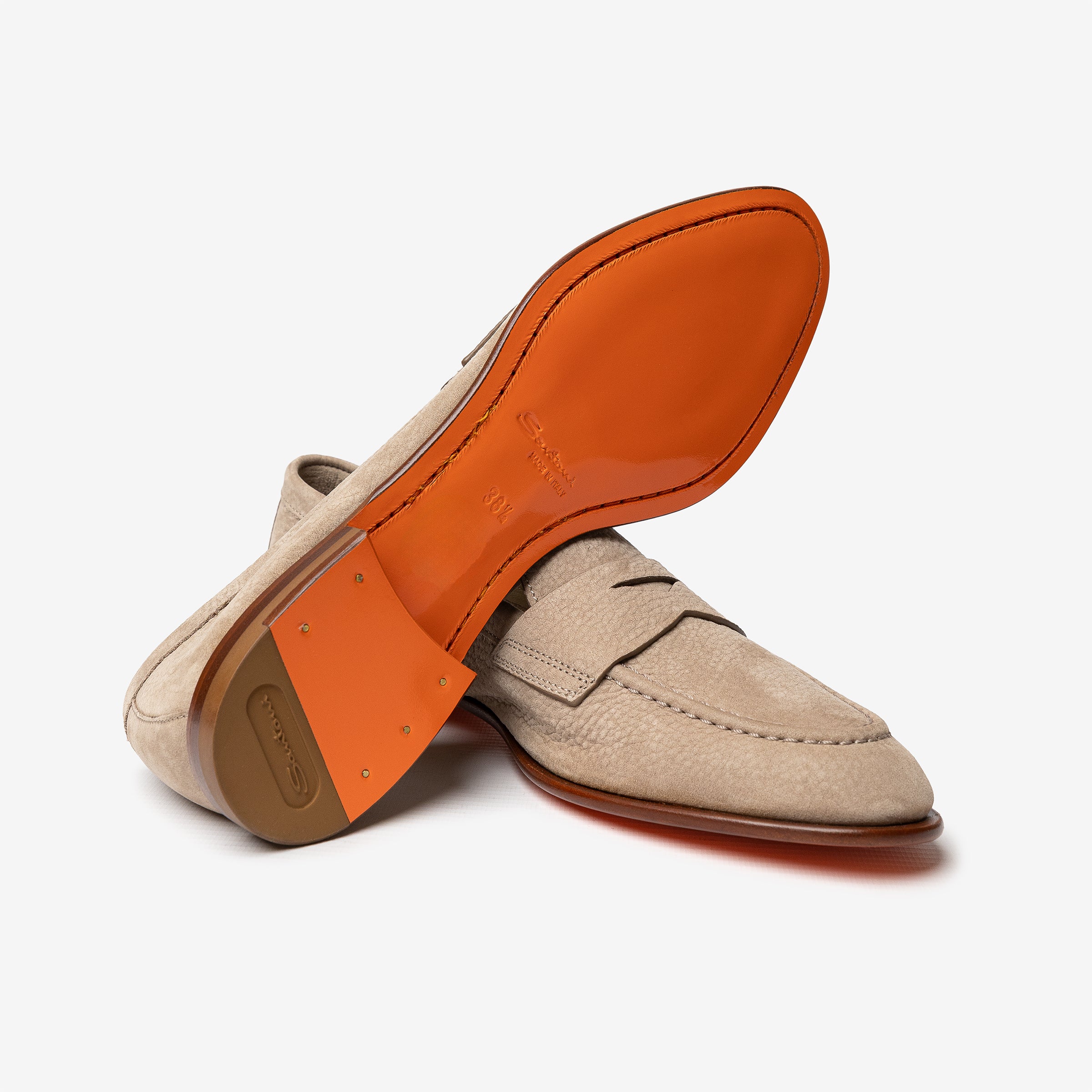 Beige nubuck penny loafer