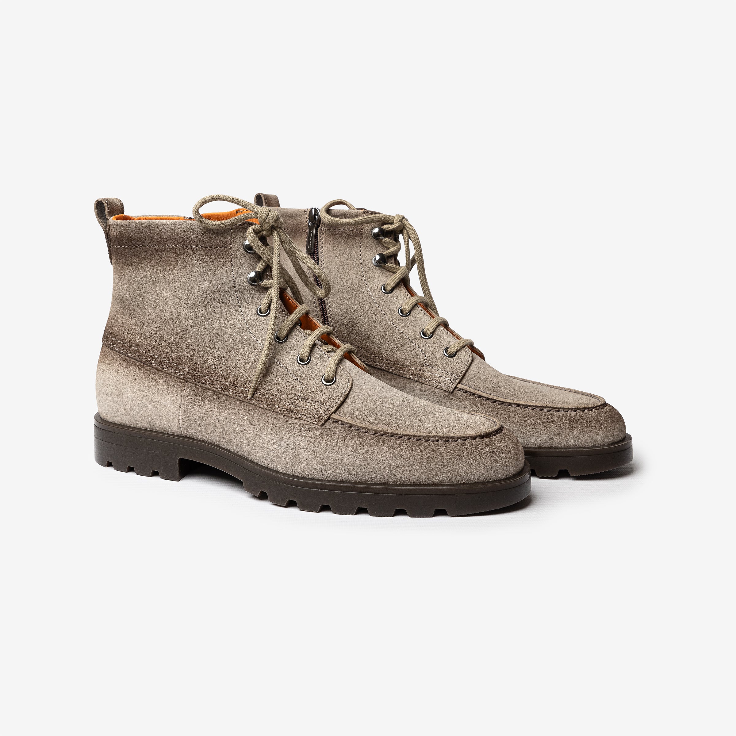 Beige suede lace-up boot rubber sole