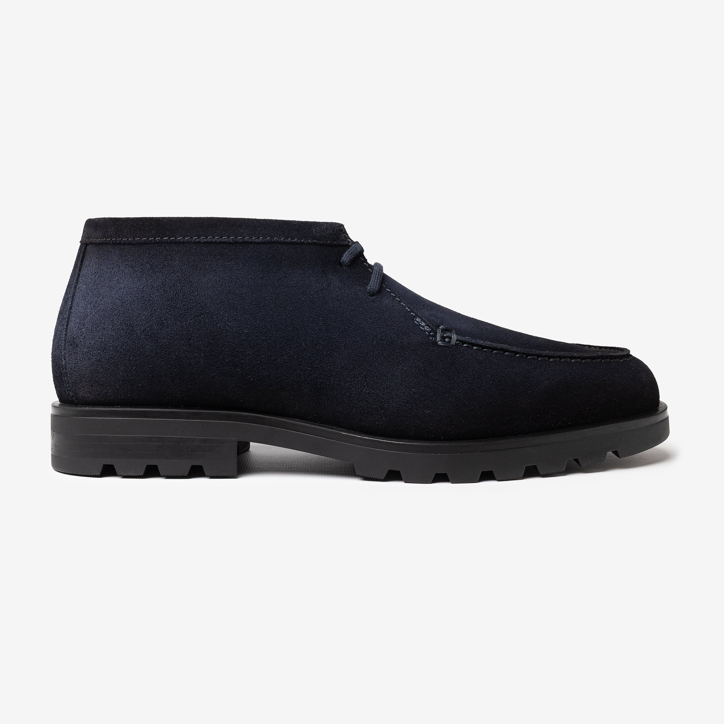 Dark blue lace-up lined desert boots