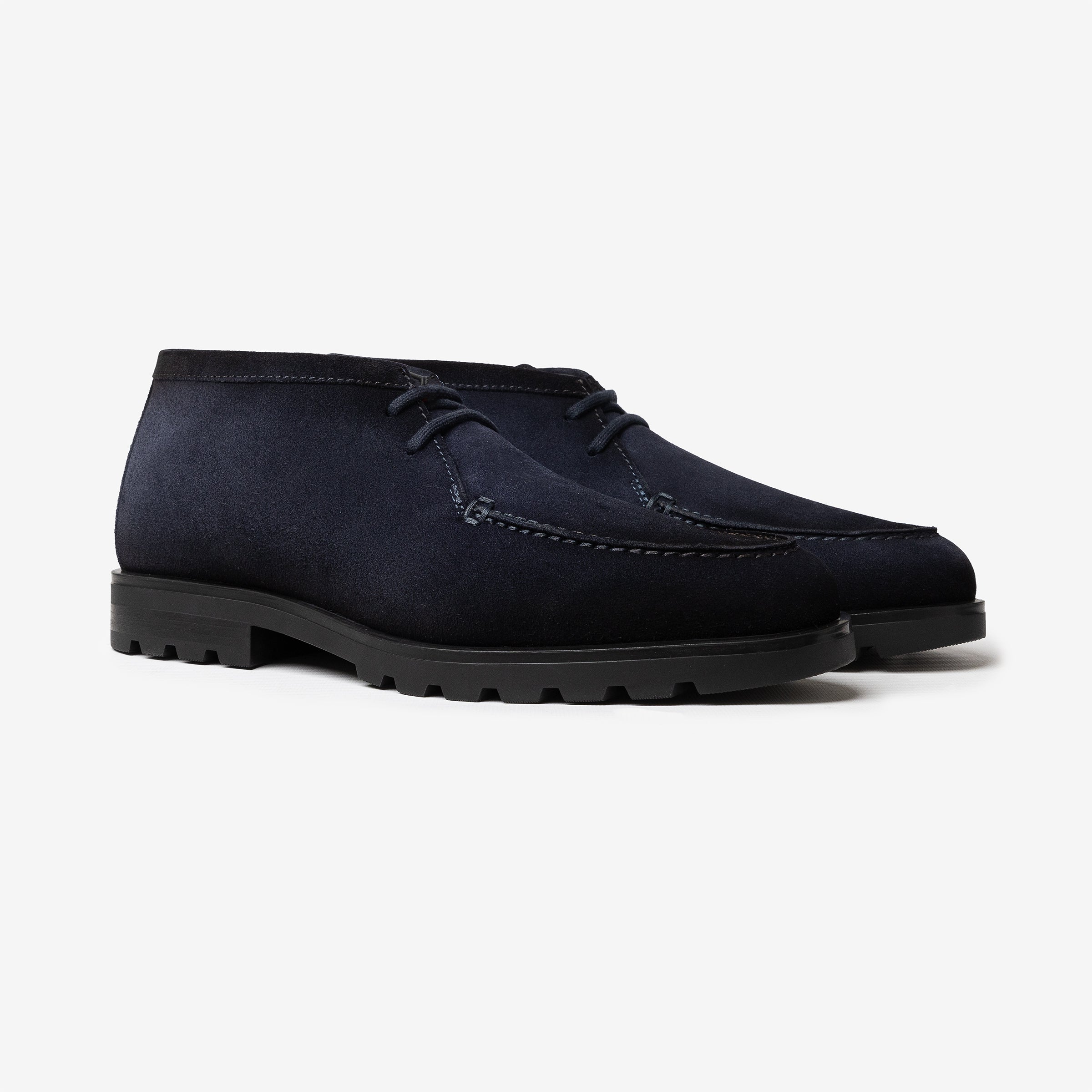 Dark blue lace-up lined desert boots