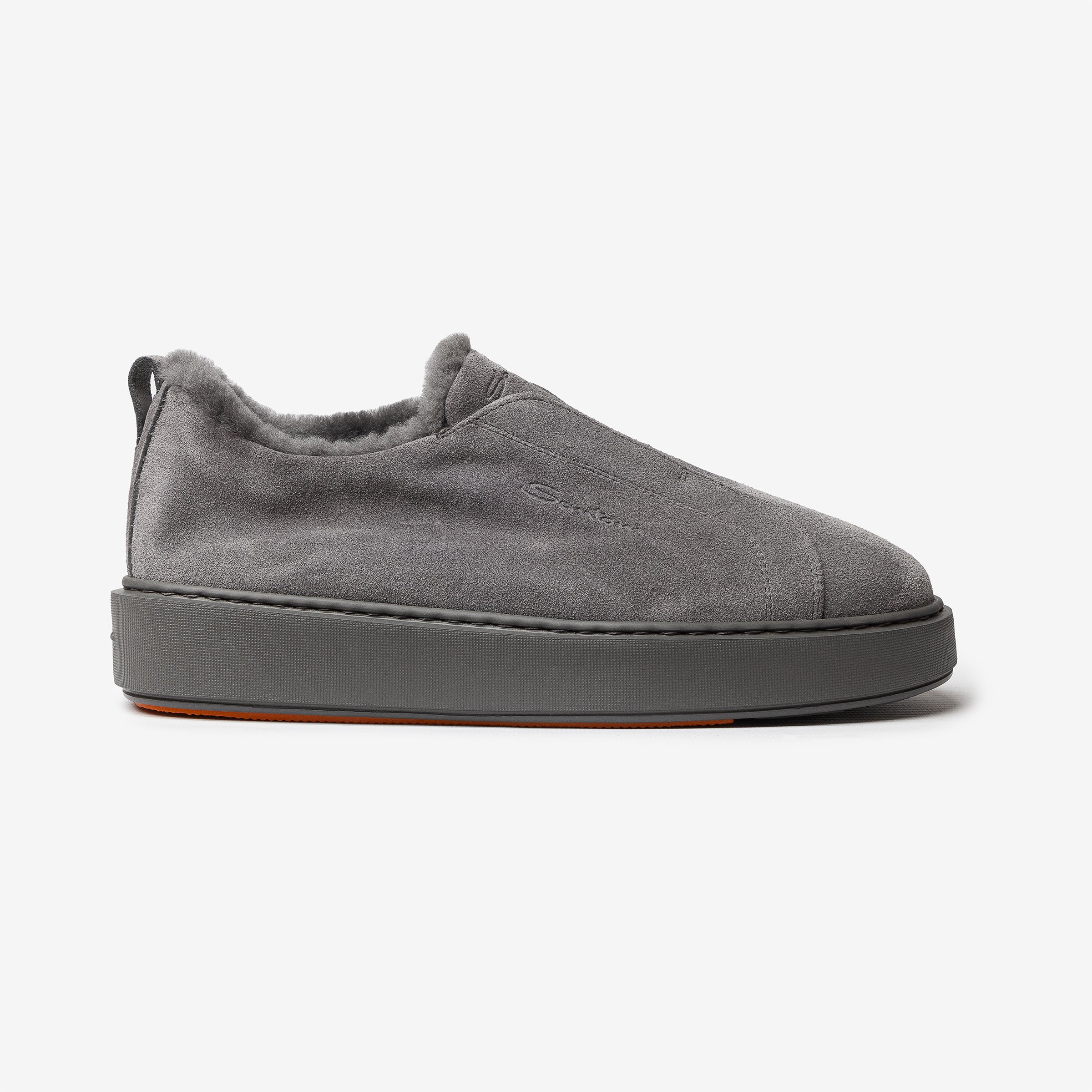 Grijs suède slip-on sneakers bontvoering