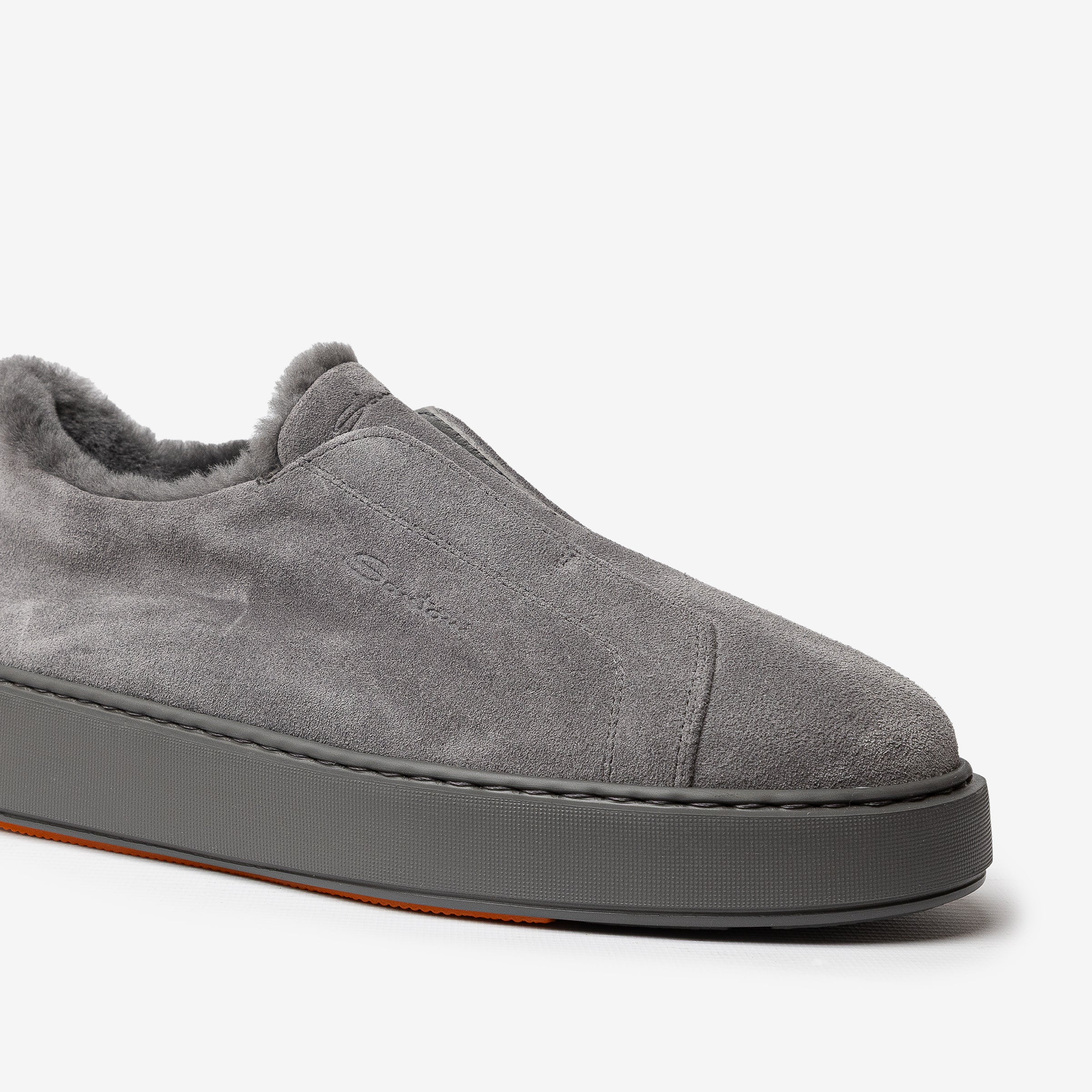 Gray suede slip-on sneaker fur lining