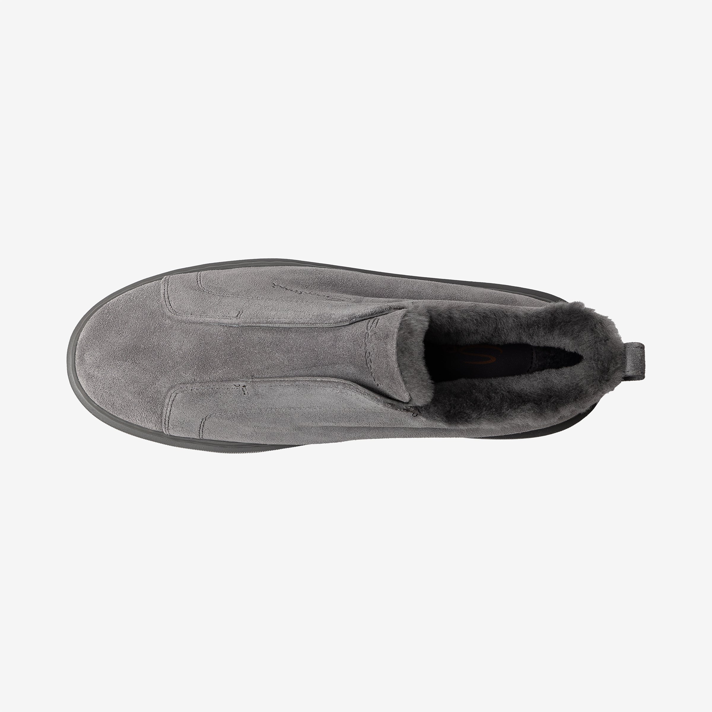 Gray suede slip-on sneaker fur lining