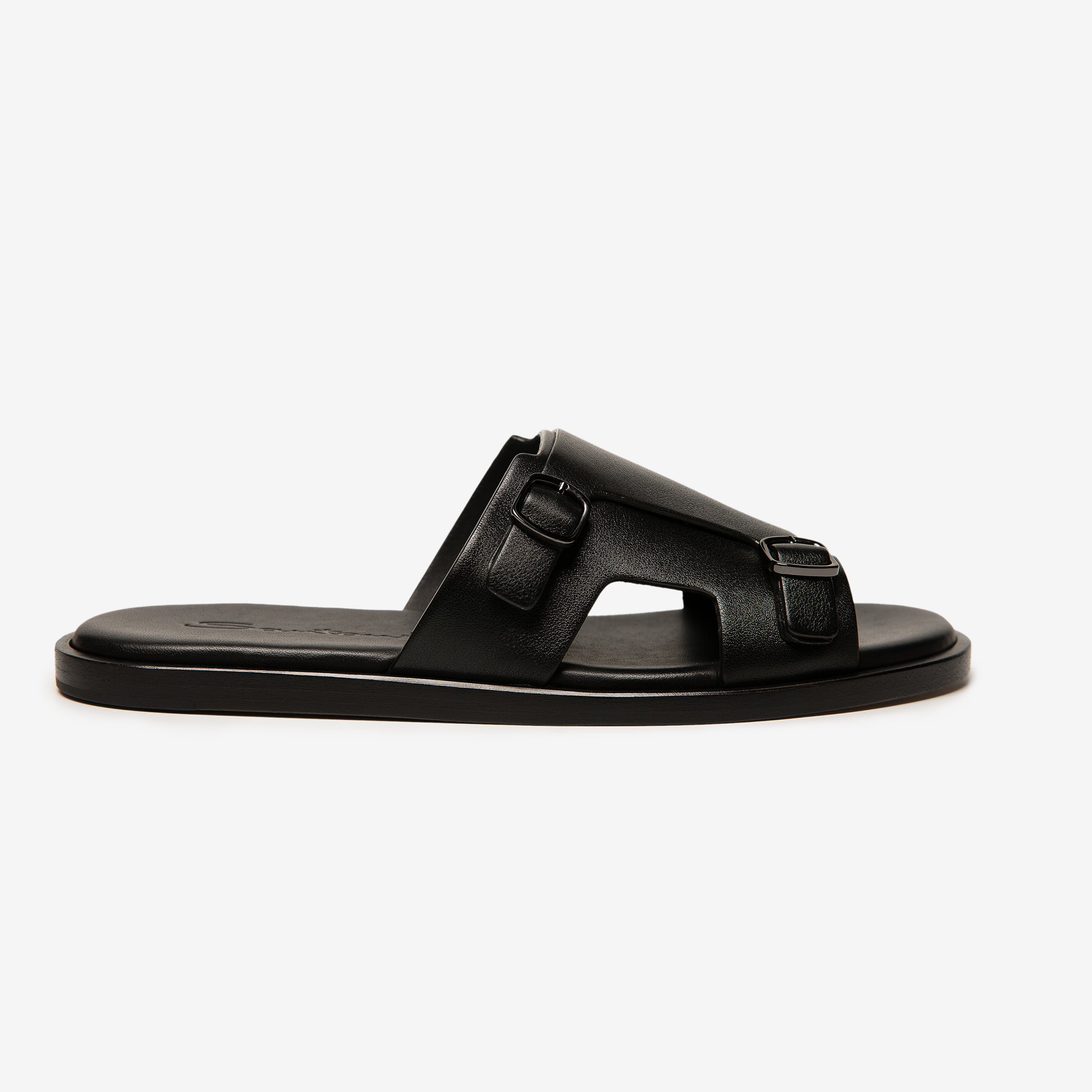 Black Leather Double Buckle Sandals