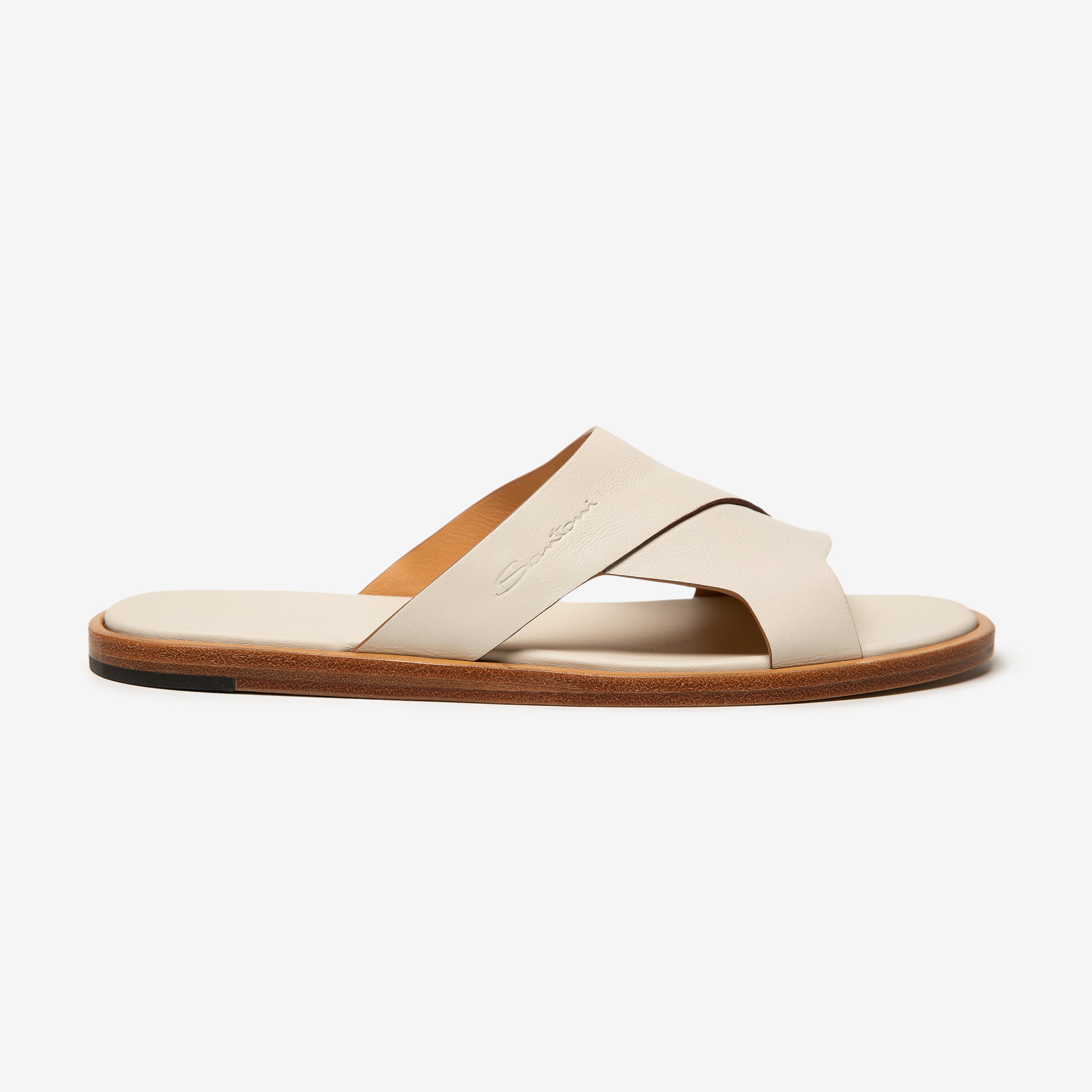 White tumbled leather slides