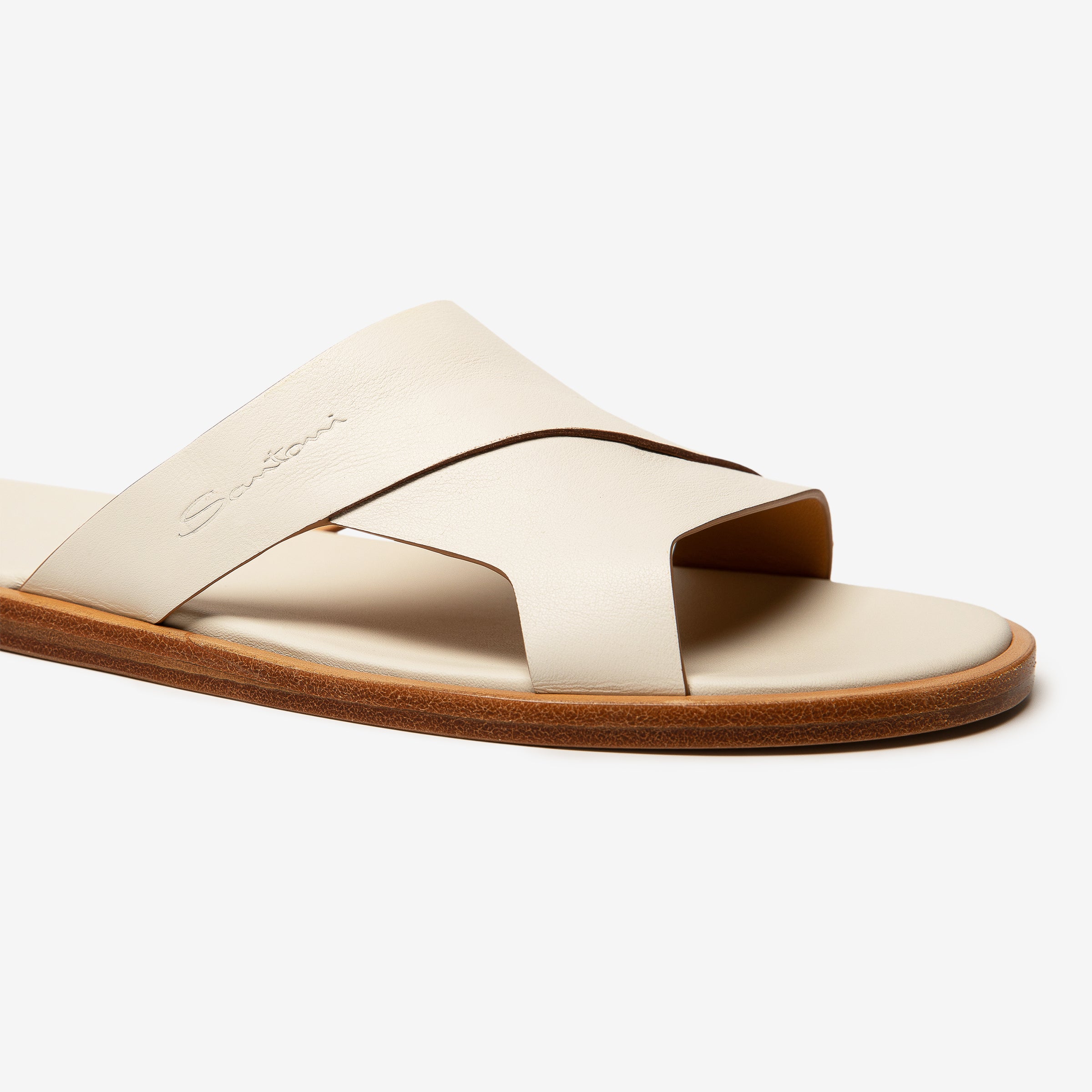 White tumbled leather slides