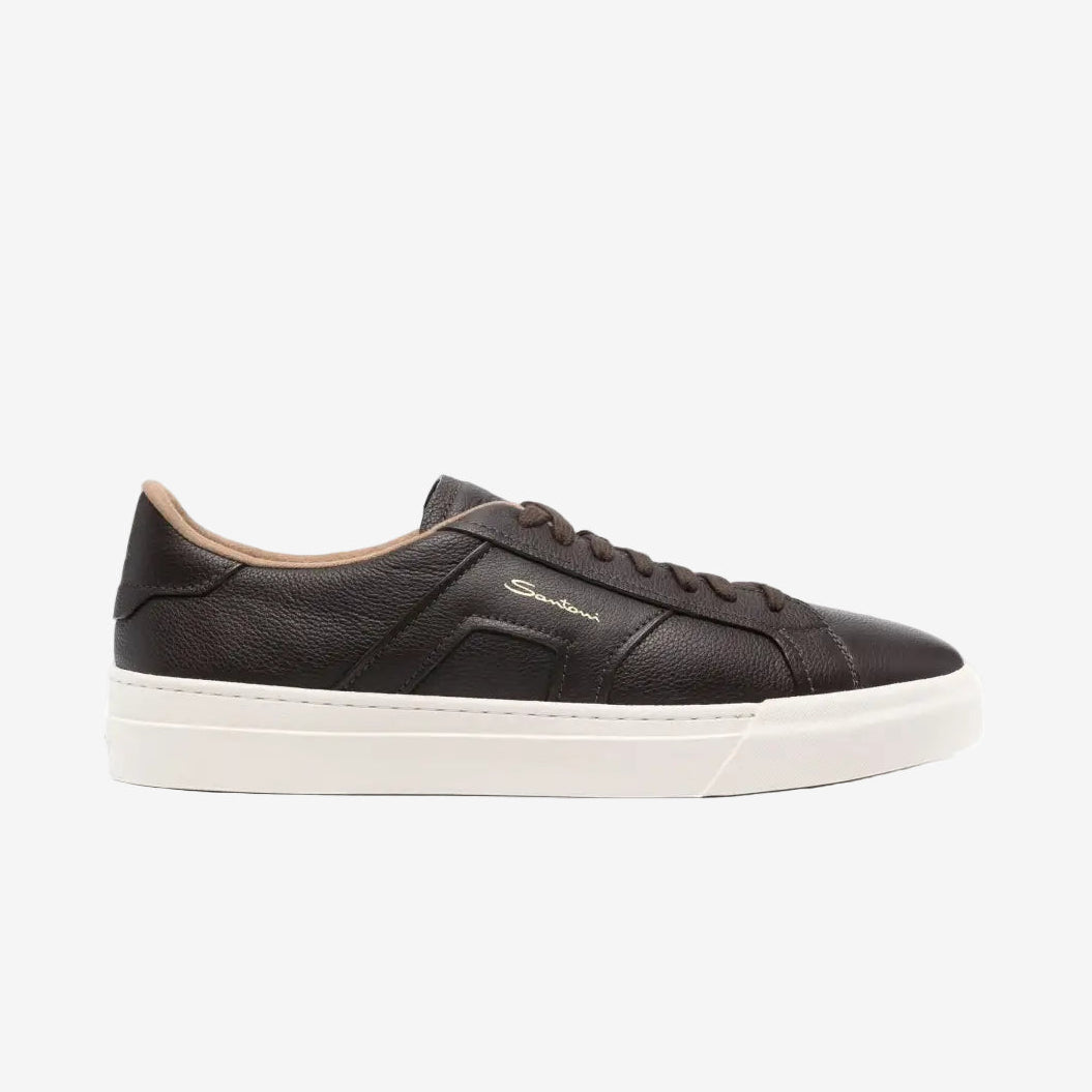 santoni-darkbrown-grained-leather-sneakers-rubbersole