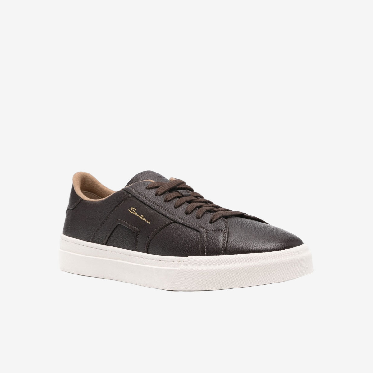 Braune Sneakers Genarbtem Leder Schnürung