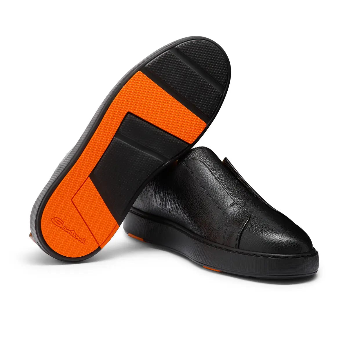 santoni-black-blacksole-leather-slipon-sneakers