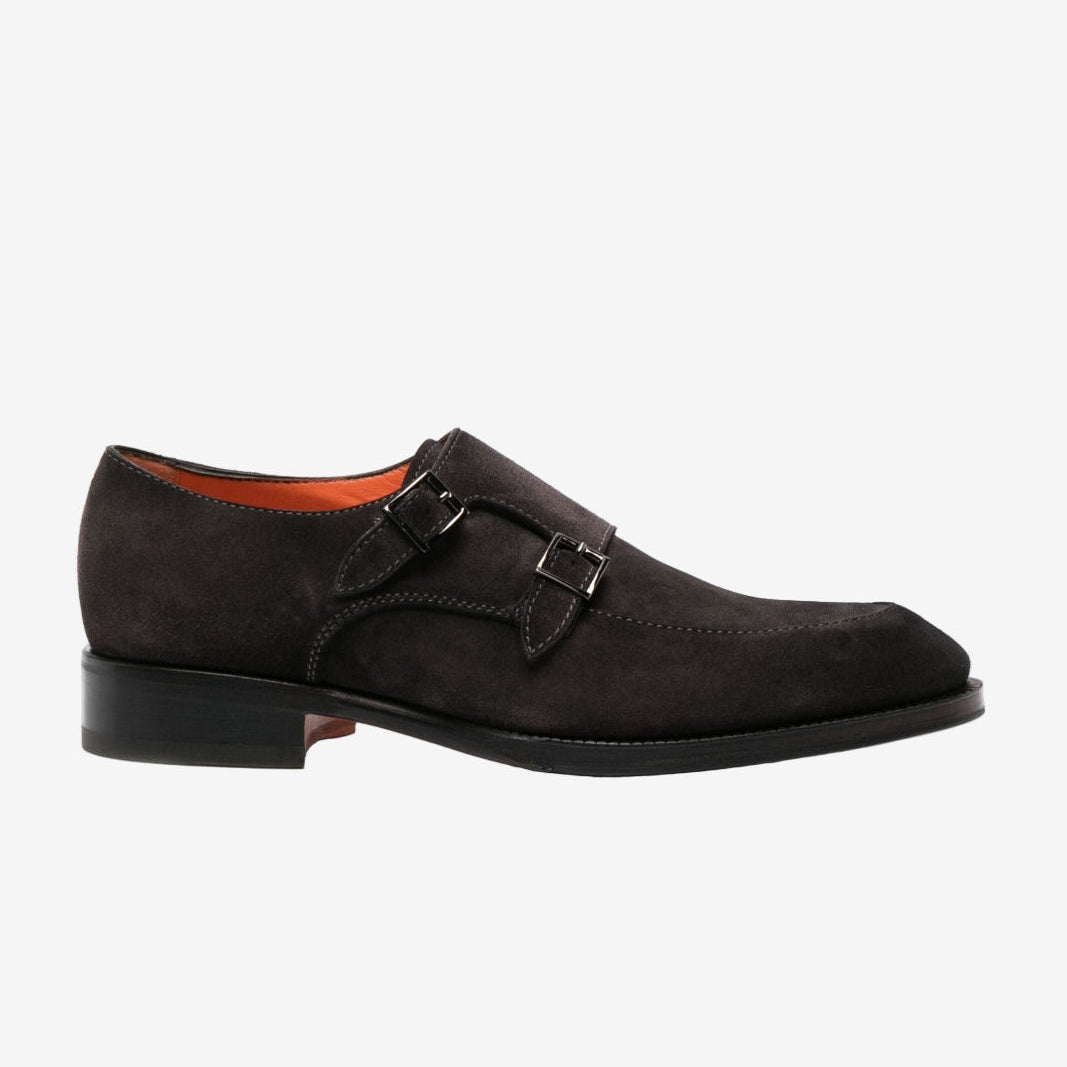 santoni-double buckle-suede-shoes