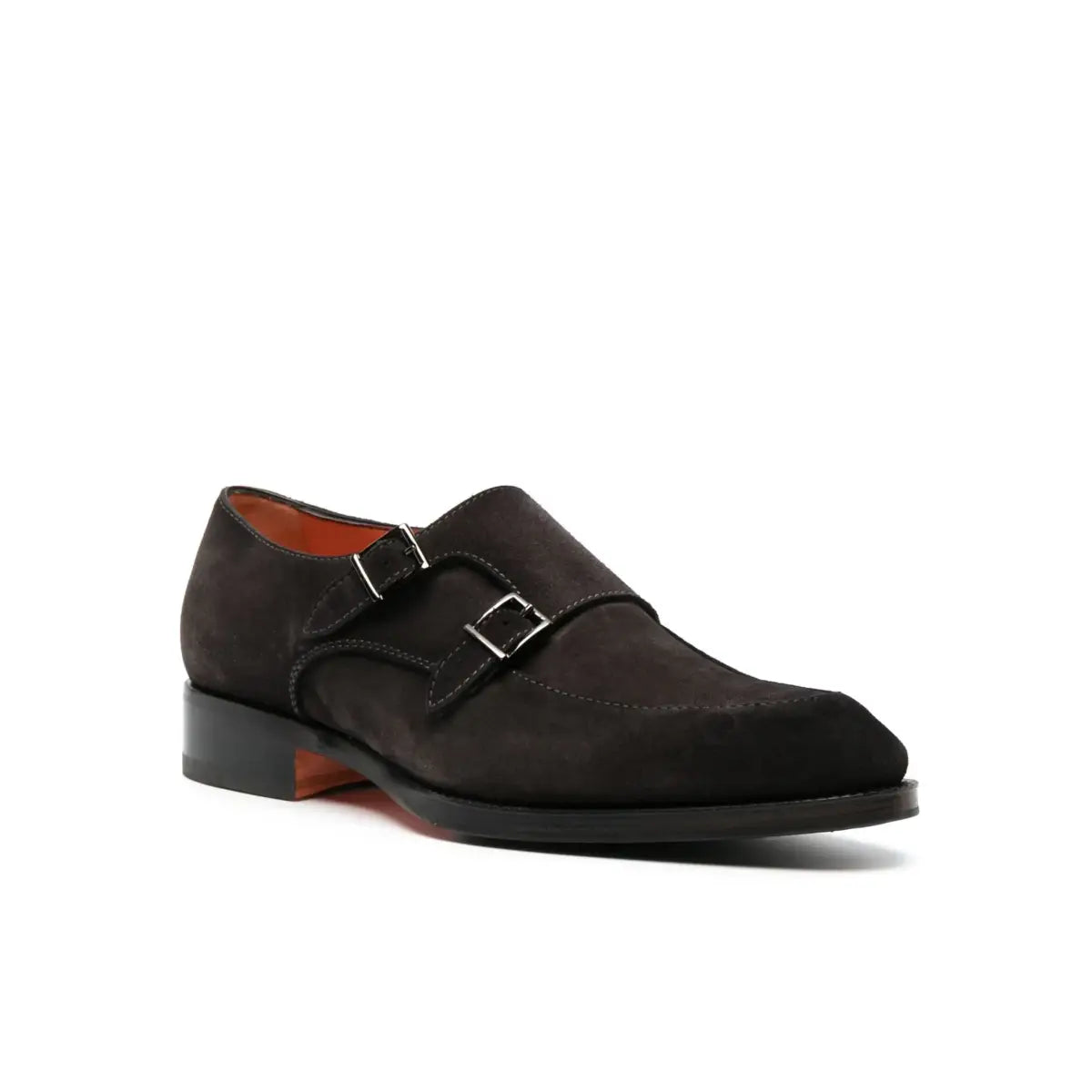 santoni-taupe-double buckle-suede-shoes
