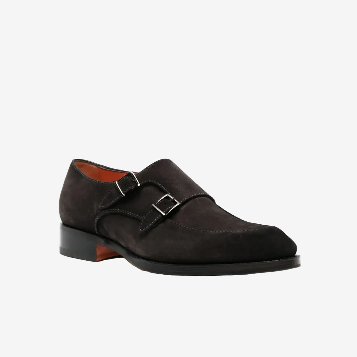 santoni-taupe-double buckle-suede-shoes
