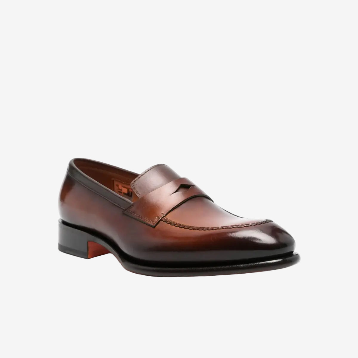 santoni-brown-leather-loafers