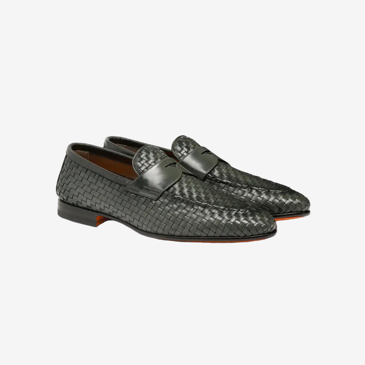 santoni-green-braided-leather-loafers-leathersole