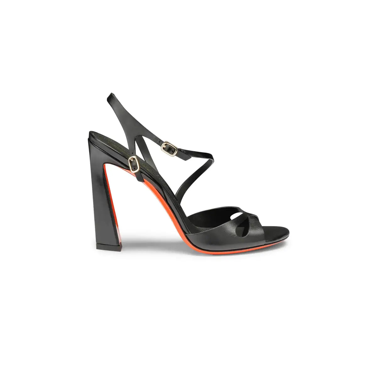 Black Leather High-Heel Mona Sandal