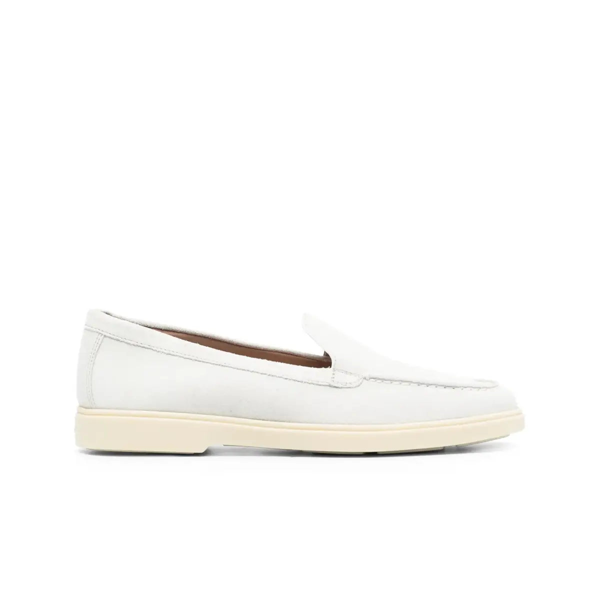 White Round-Toe Suede Loafers