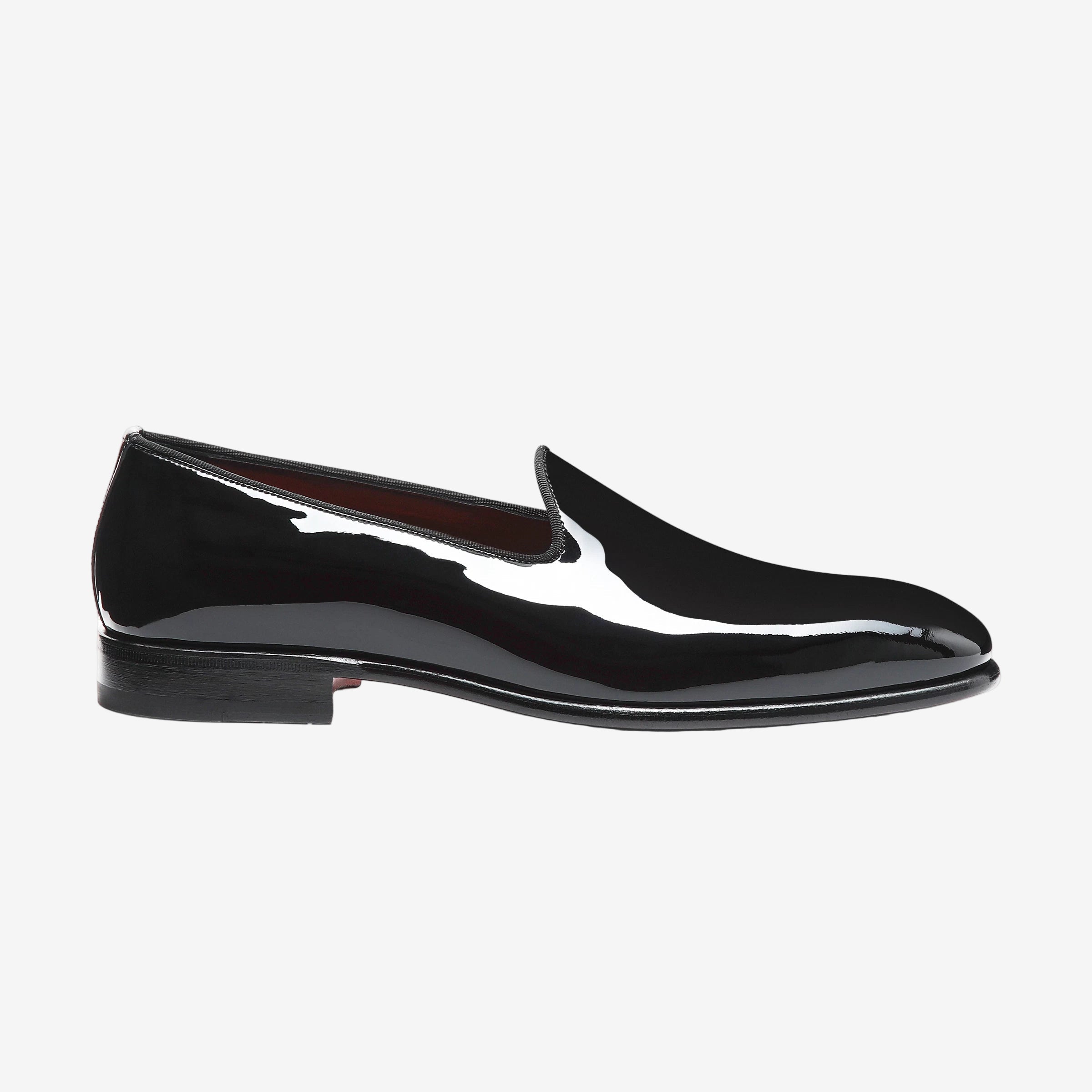 black patent leather loafer