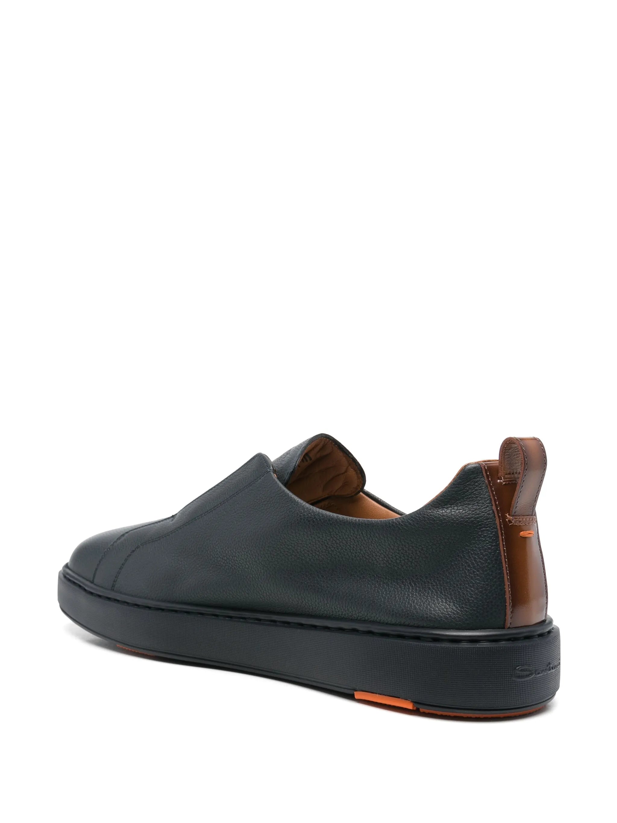 Black Tumbled Leather Slip On Sneakers