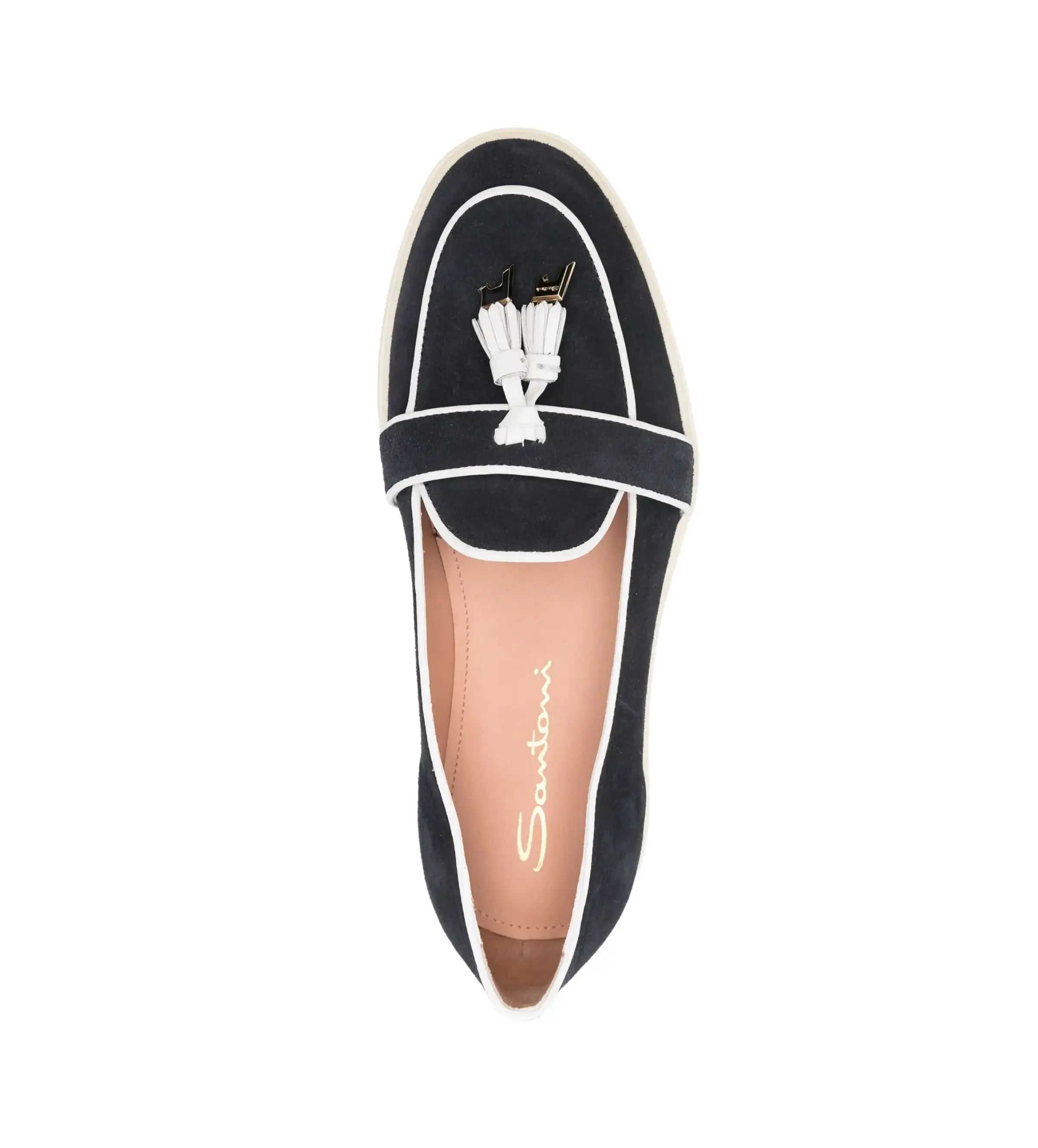 Blaue Wildleder-Loafer quastendetail