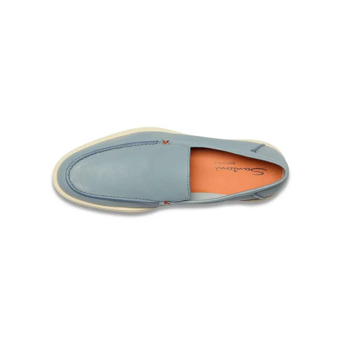 Mocasín de piel abatanada azul claro