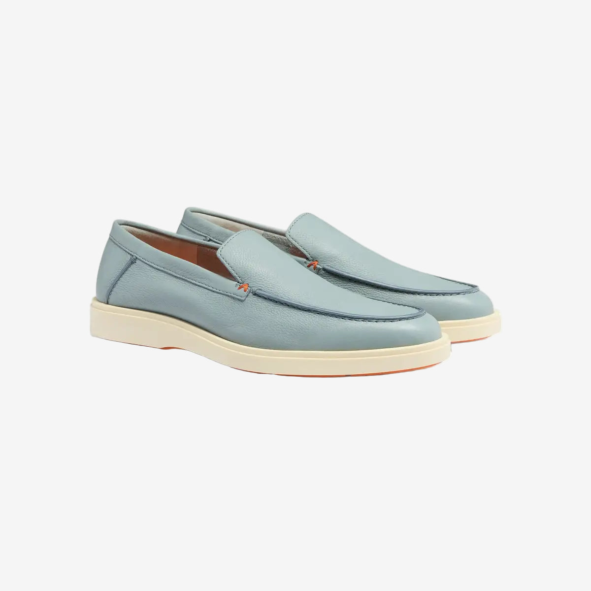 Mocasín de piel abatanada azul claro
