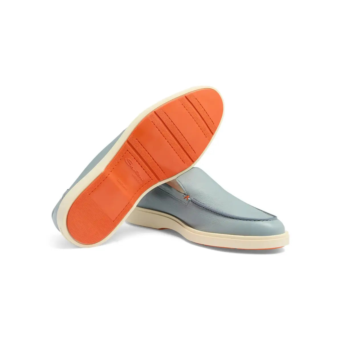 Mocasín de piel abatanada azul claro