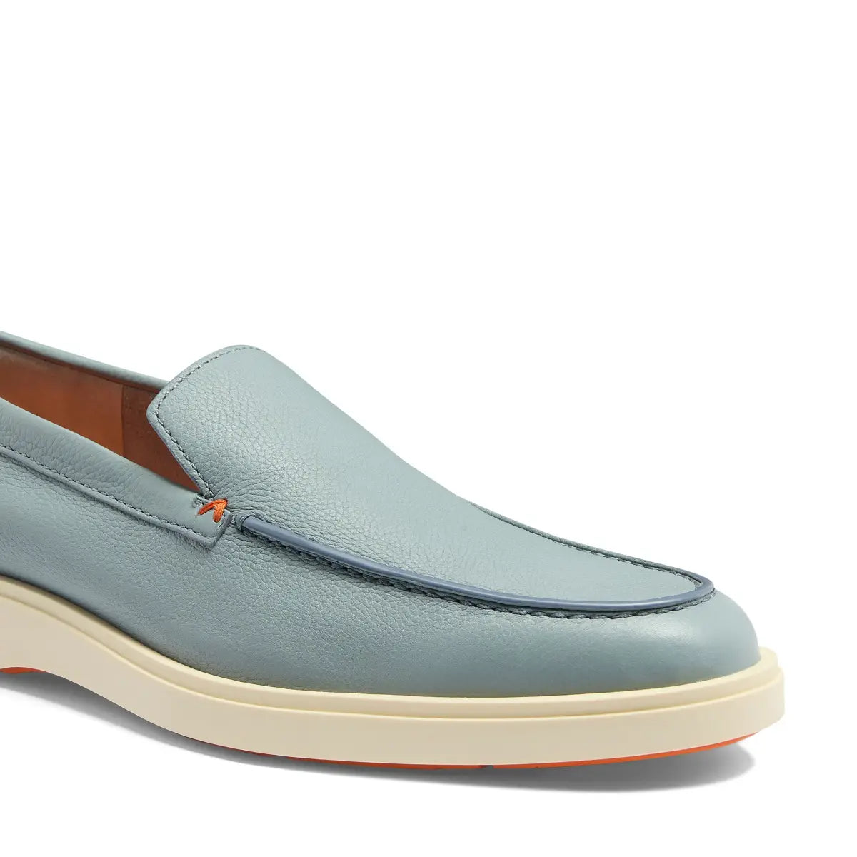 Mocasín de piel abatanada azul claro