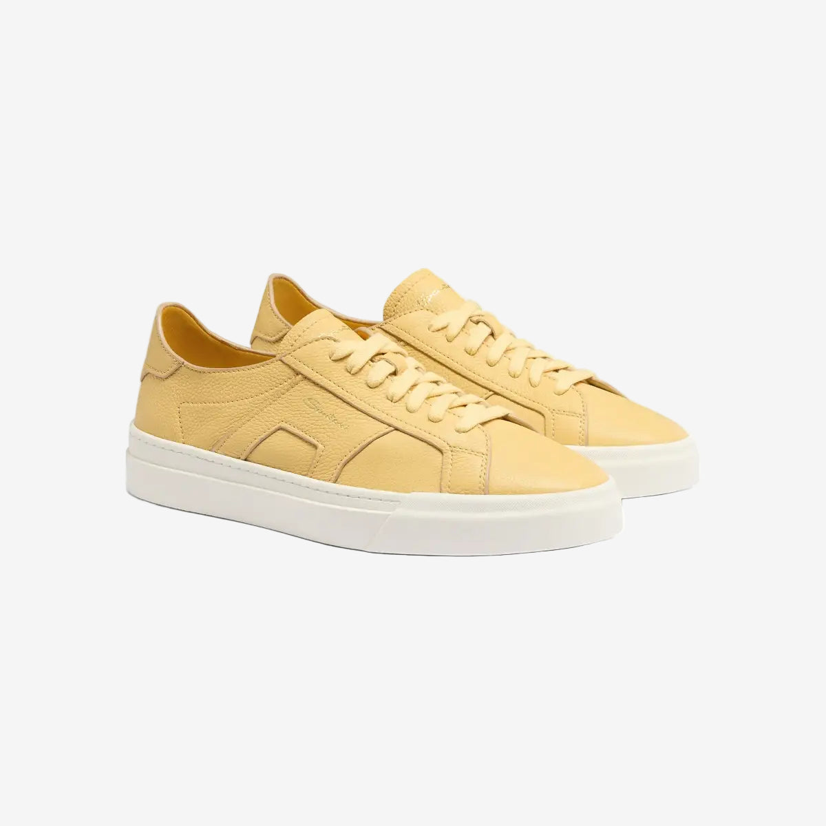 Yellow Tumbled Leather Double Buckle Sneakers