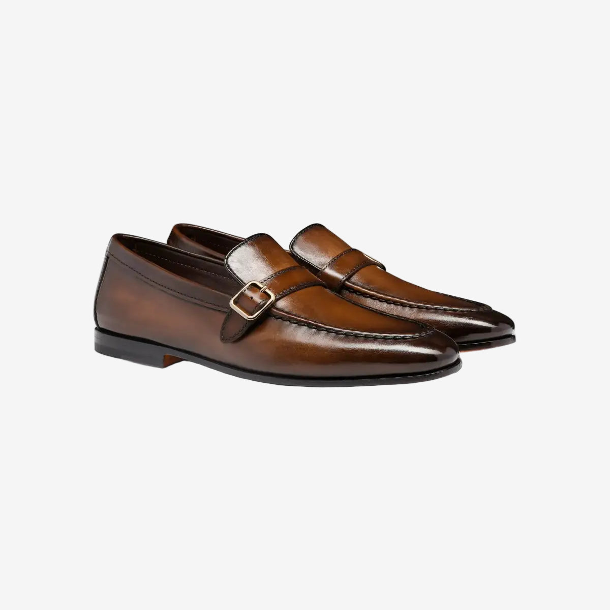 Men's dark brown leather single-buckle loafer