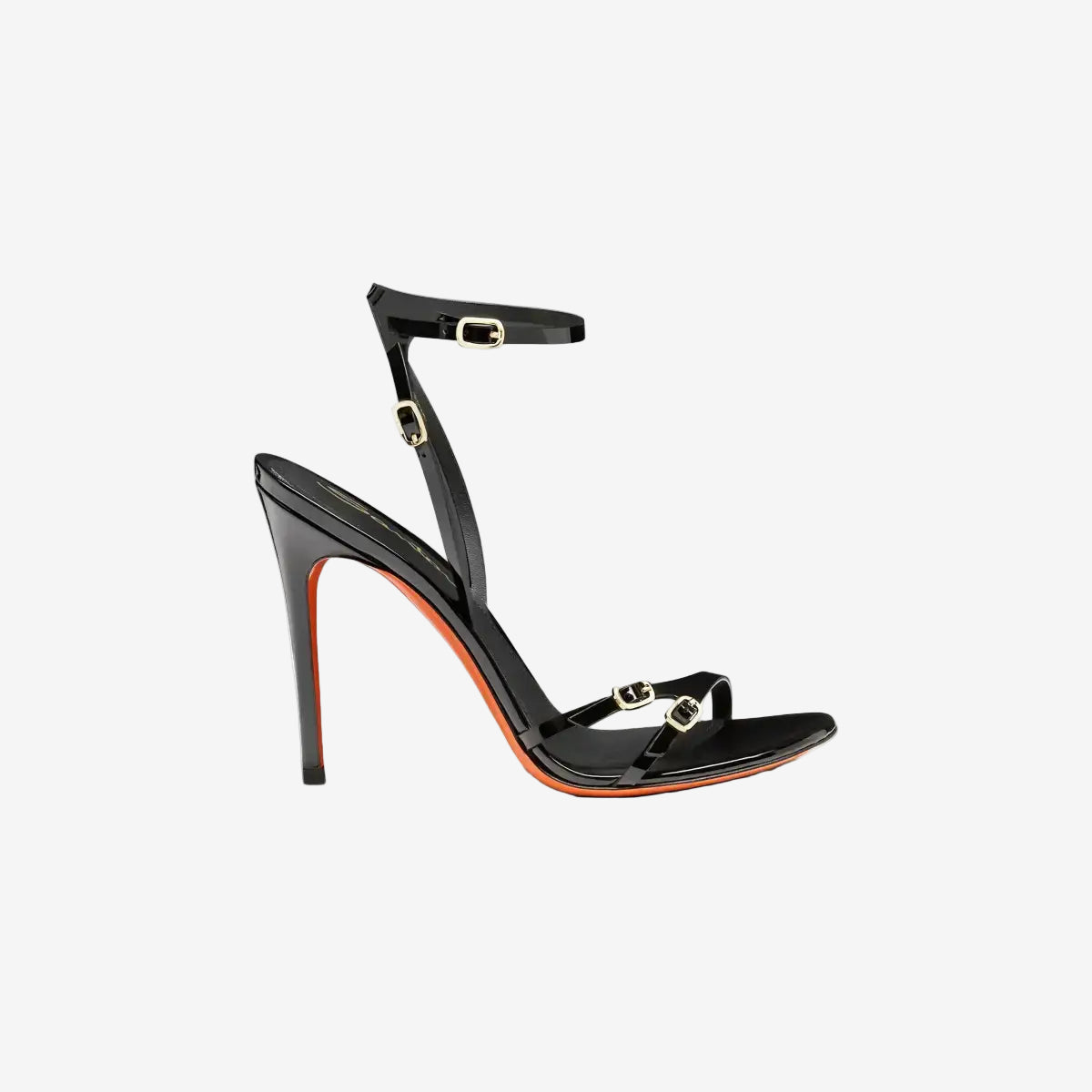 black patent leather high-heel sandal