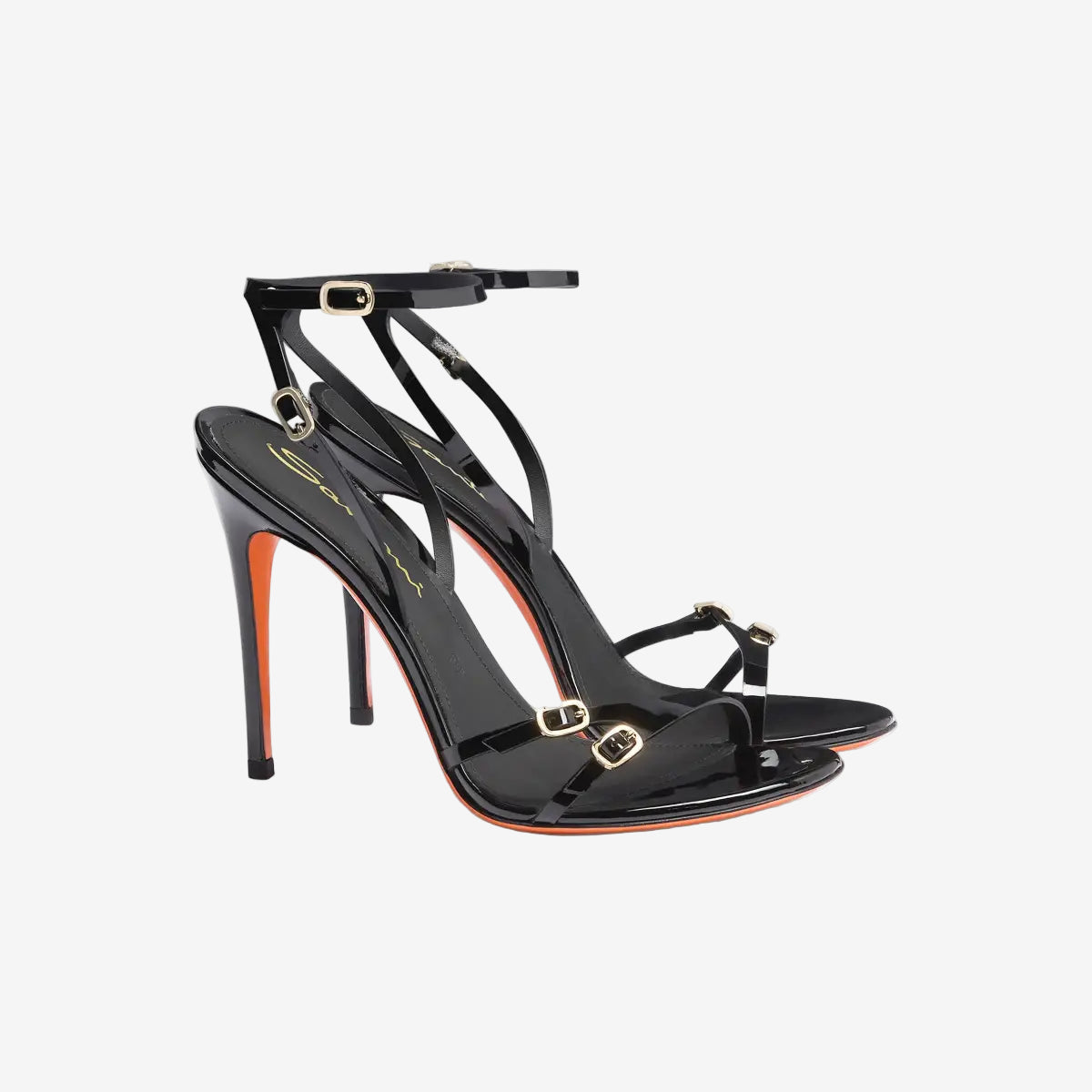 black patent leather high-heel sandal