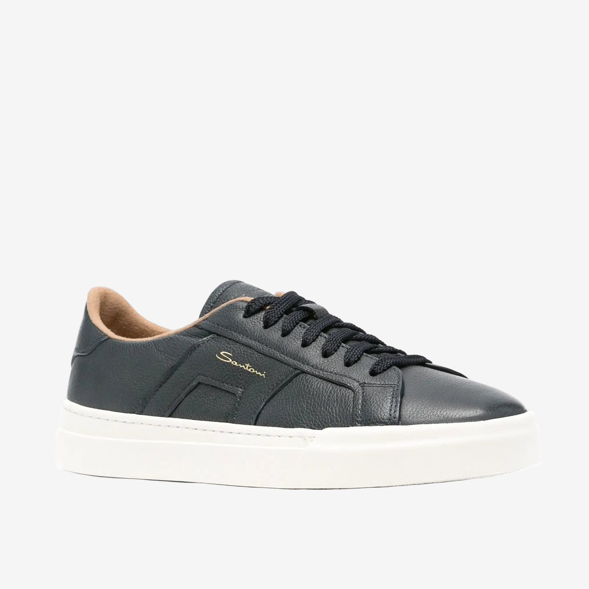 Blaue Sneakers genarbtem Leder Schnürung