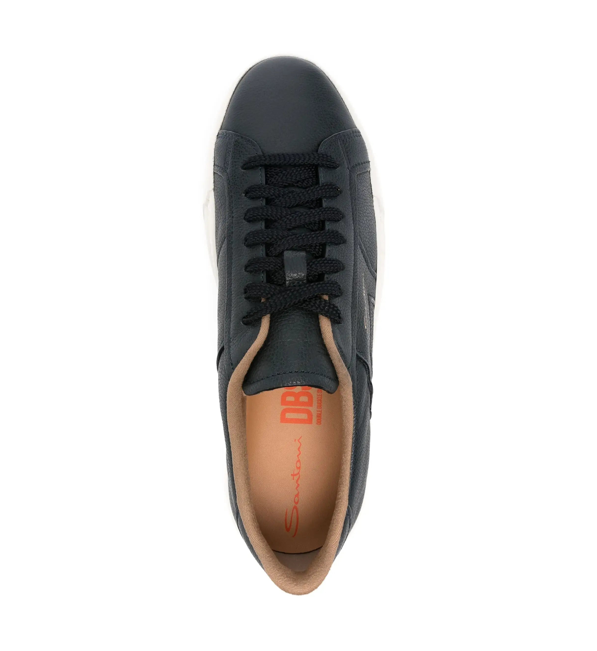 Blue Lace-up Grained Leather Sneakers