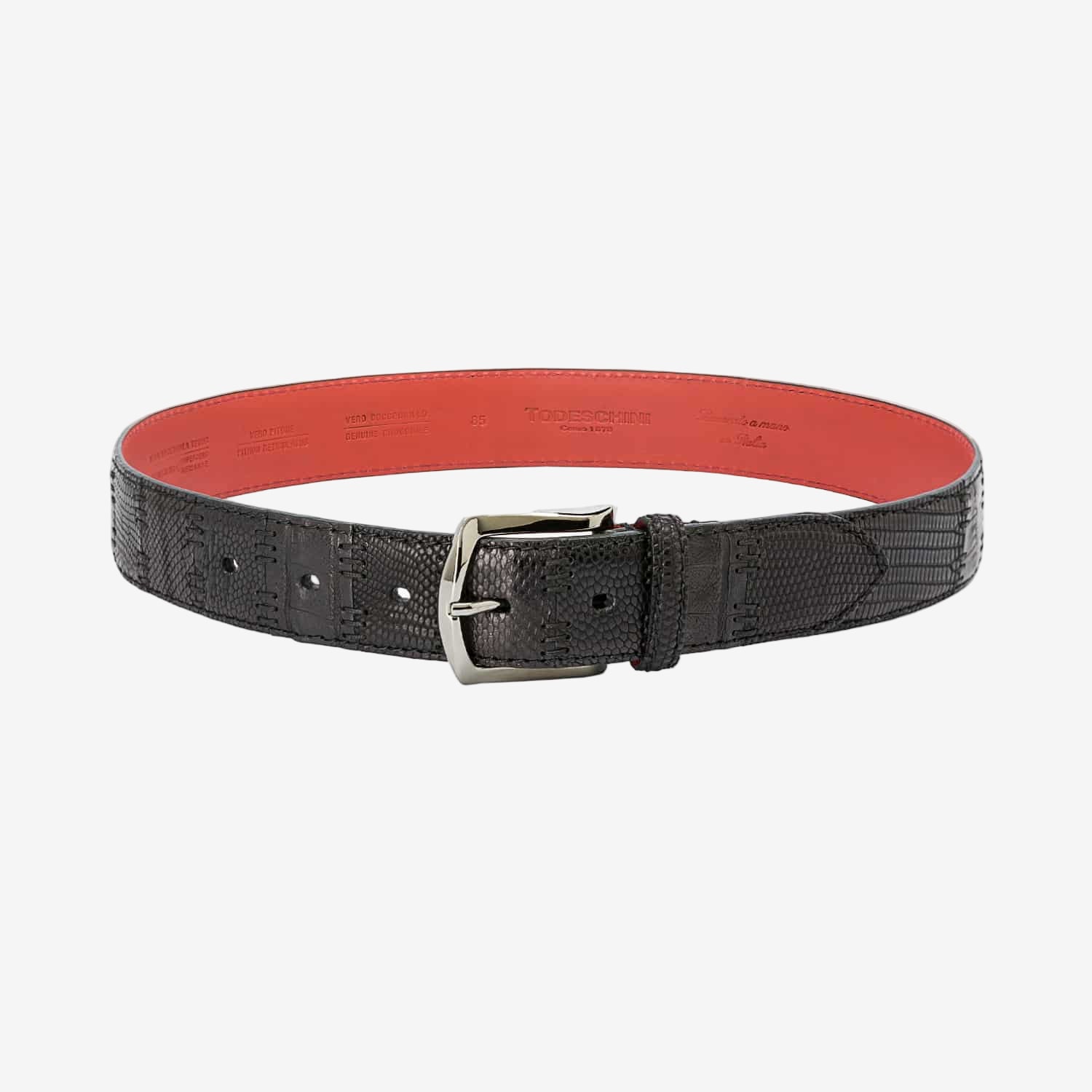 hand made belt black lizard Todeschini como.