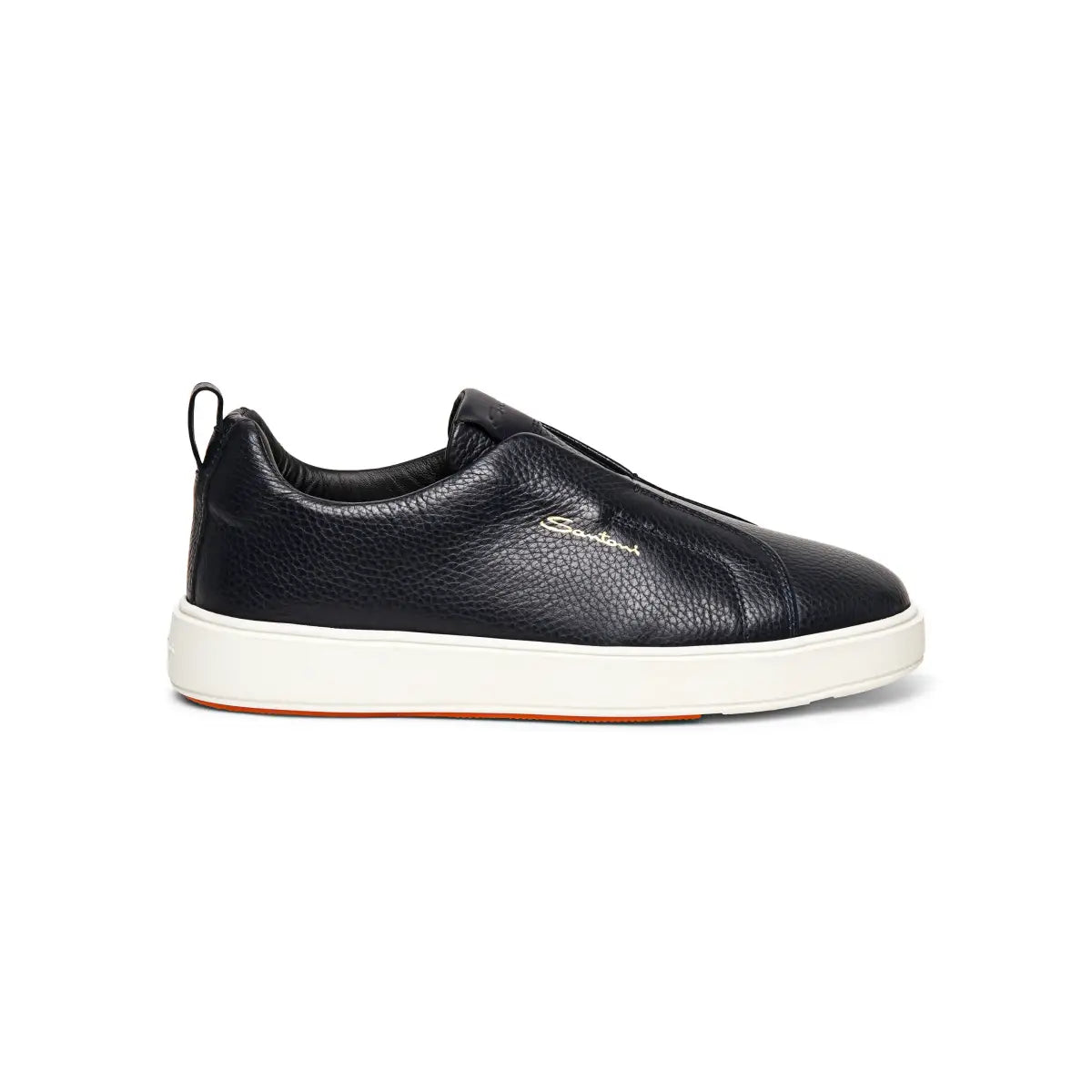 Santoni sneaker man slip on leather white sole.