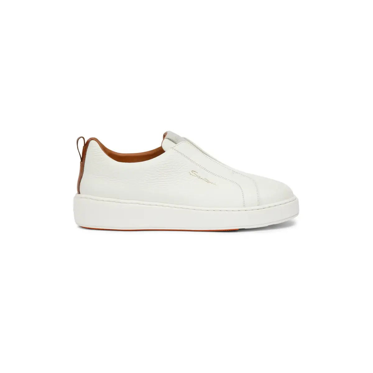 Santoni White Tumbled Leather Slip-On Sneakers