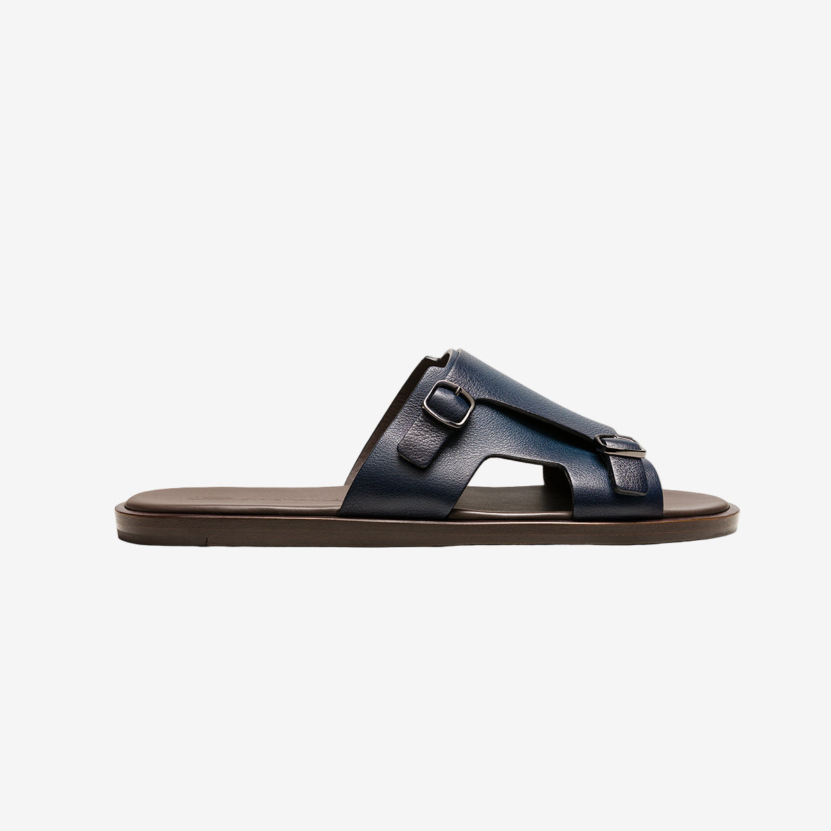 sandal dark blue leather santoni double buckle.