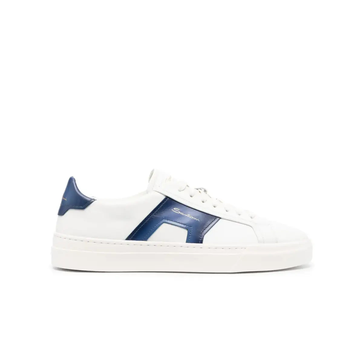 Santoni Blue Double Buckle White Sneakers