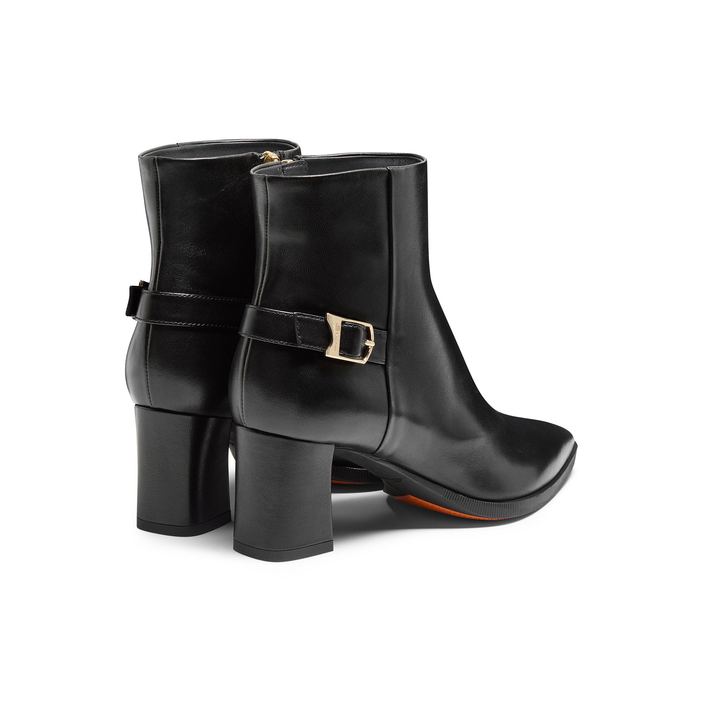 Black Leather mid-heel Ankle Boot
