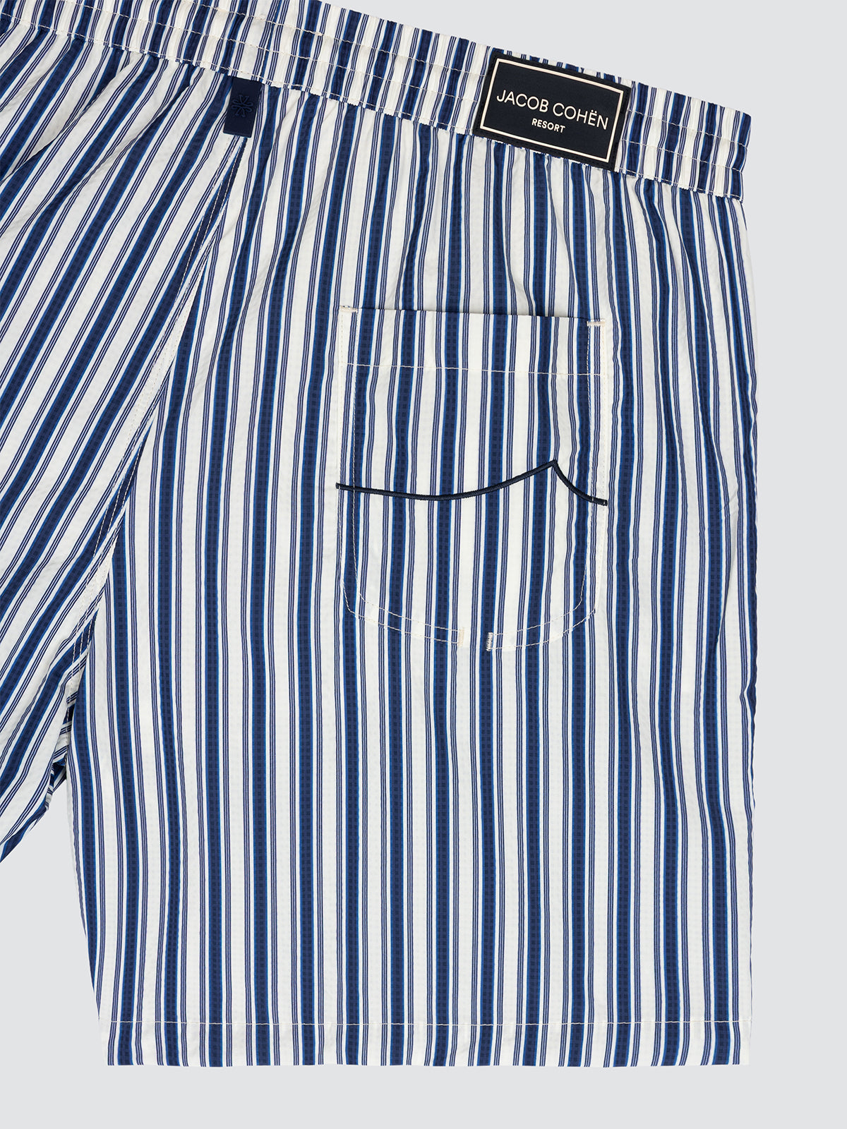 Zwemshort van Blauw-Wit Gestreepte Technische Seersucker