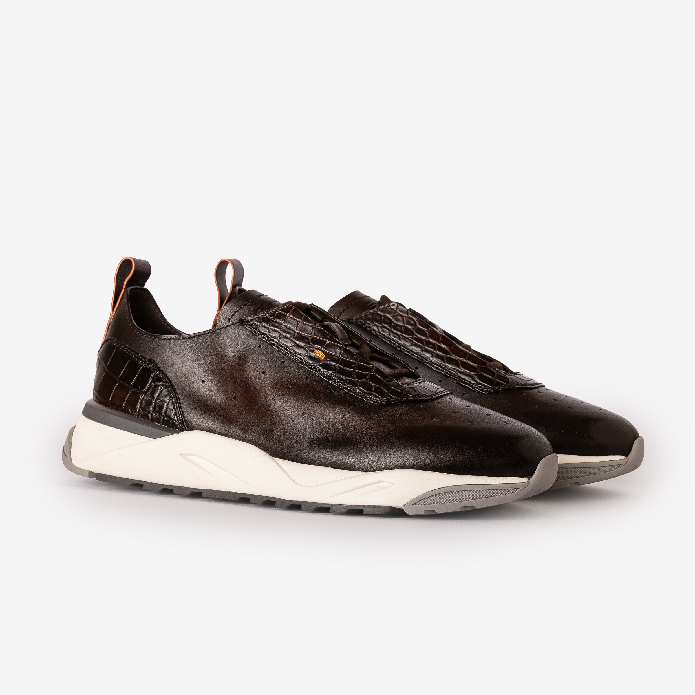 Brown Leather & Alligator Sneaker