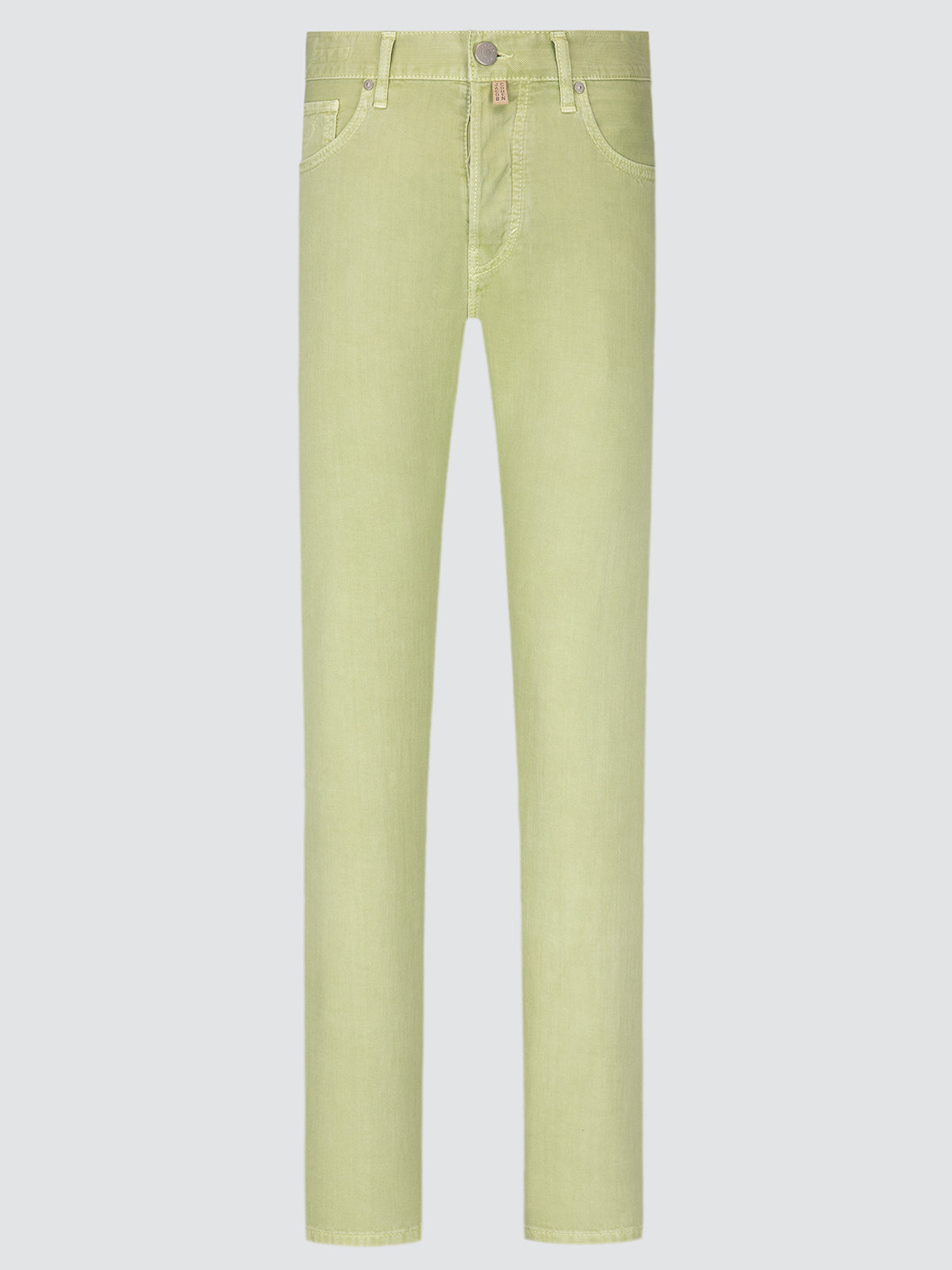 Light green jeans on a light gray background