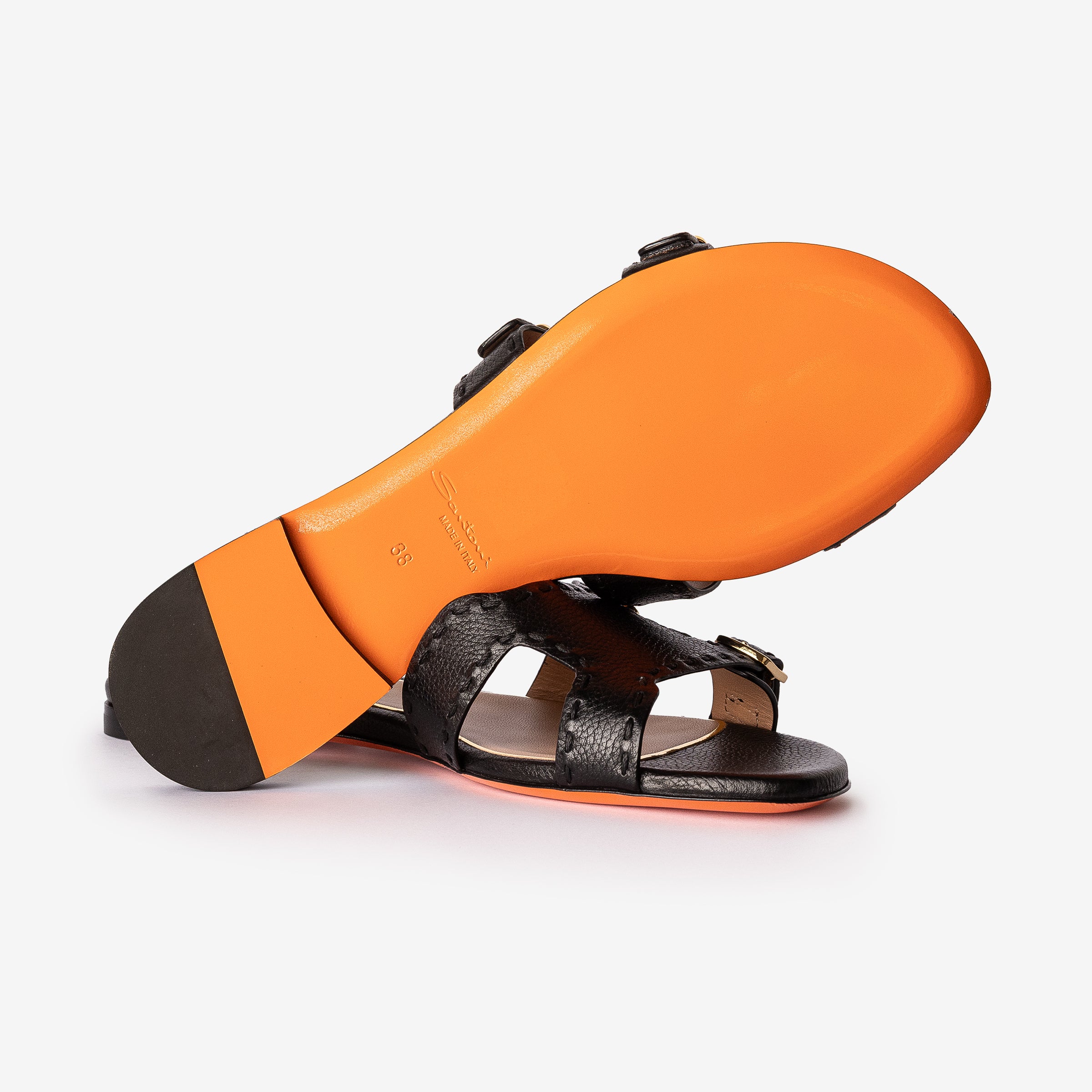 Black Leather Double-Buckle Didi Slide Sandal