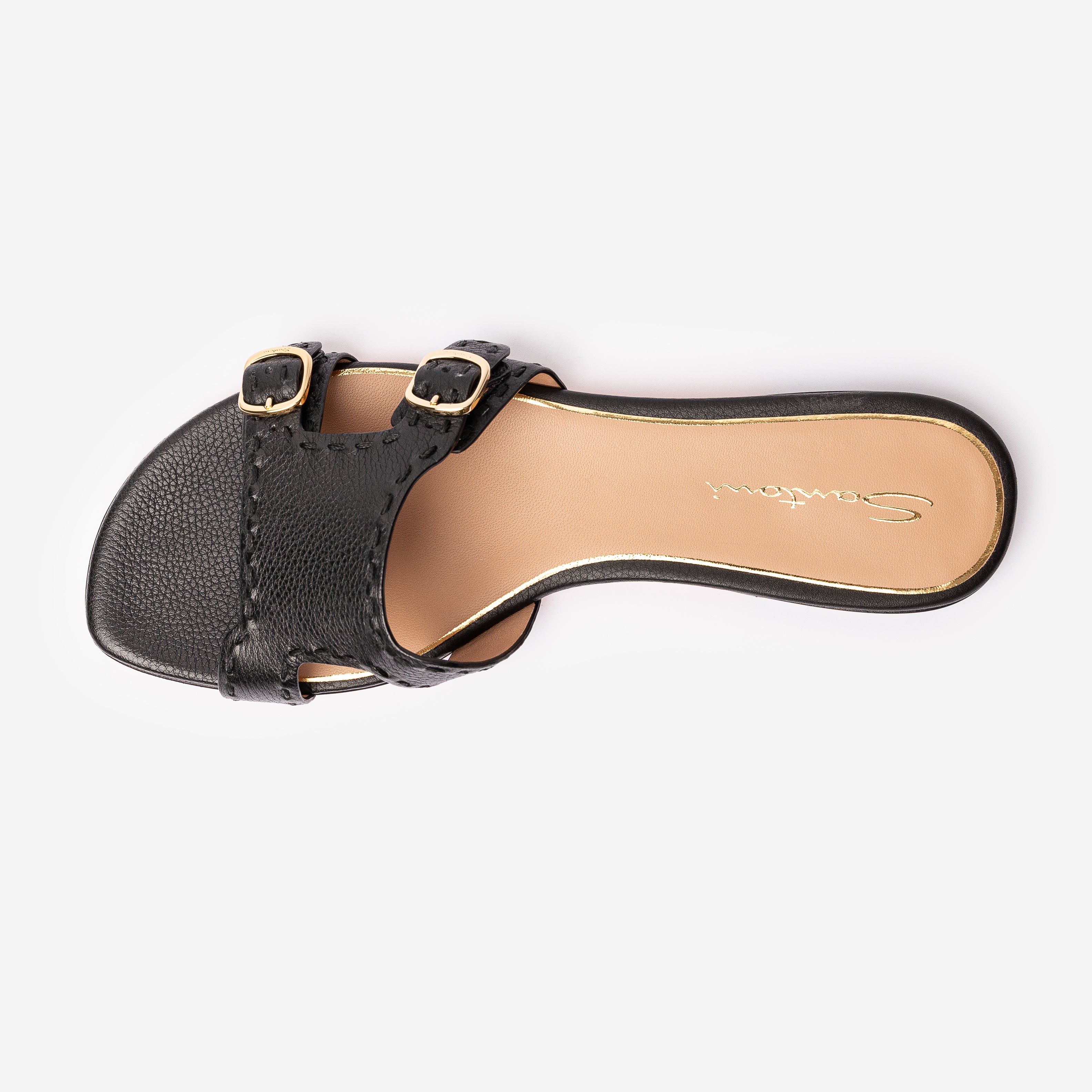 Black Leather Double-Buckle Didi Slide Sandal