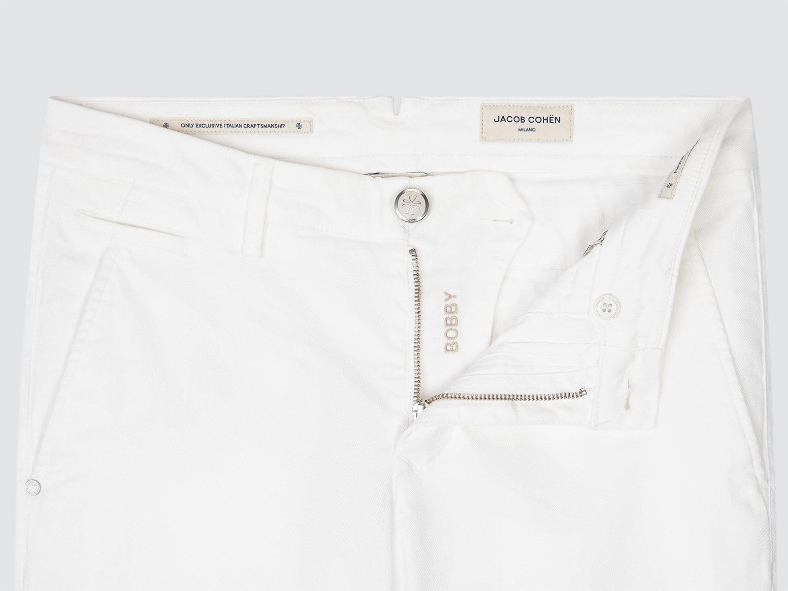 Pantalones Bobby de Sarga Stretch de Algodón y Lyocell Blanco