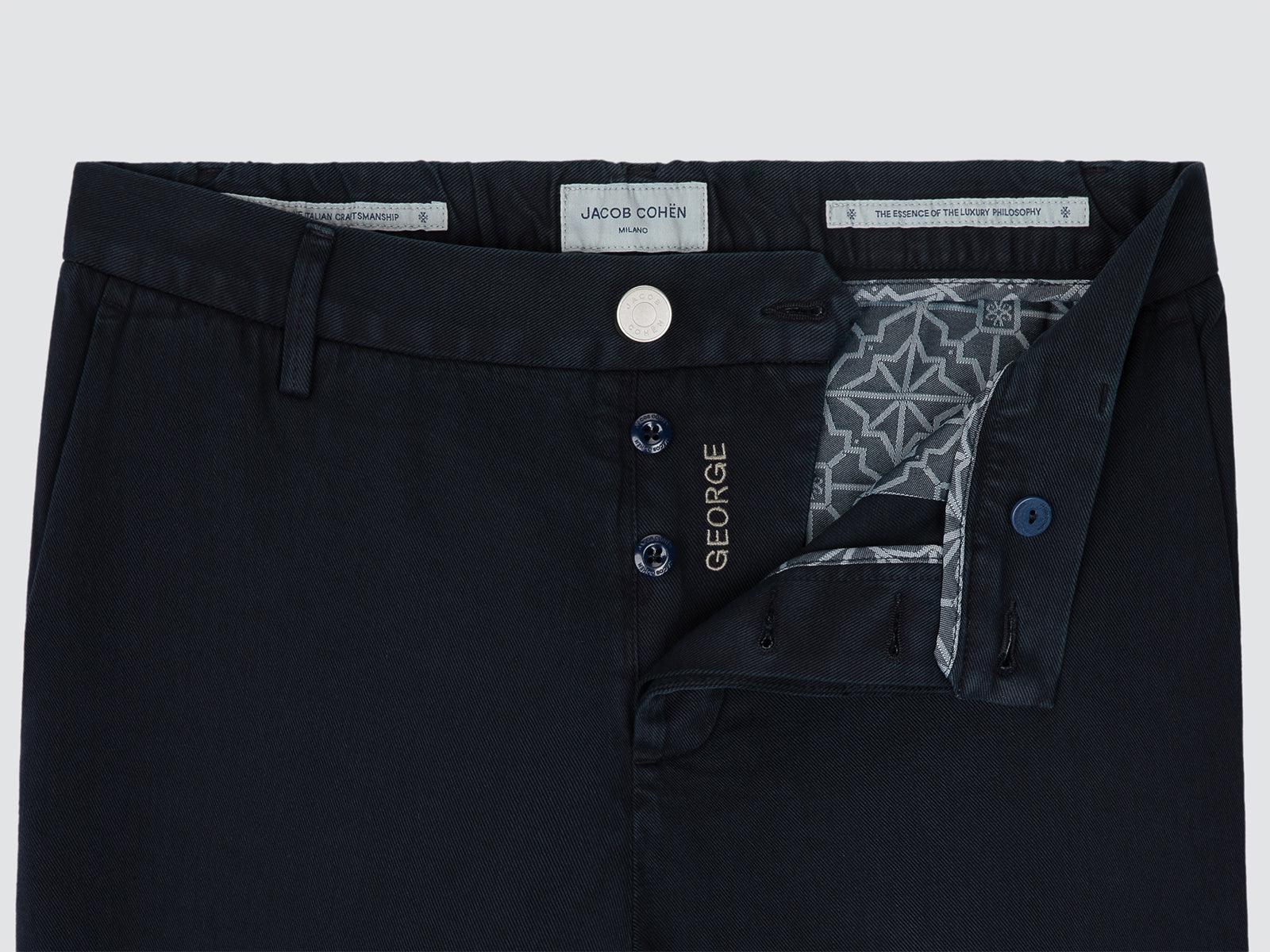 Bermuda George en Twill de Coton Stretch Bleu Marine